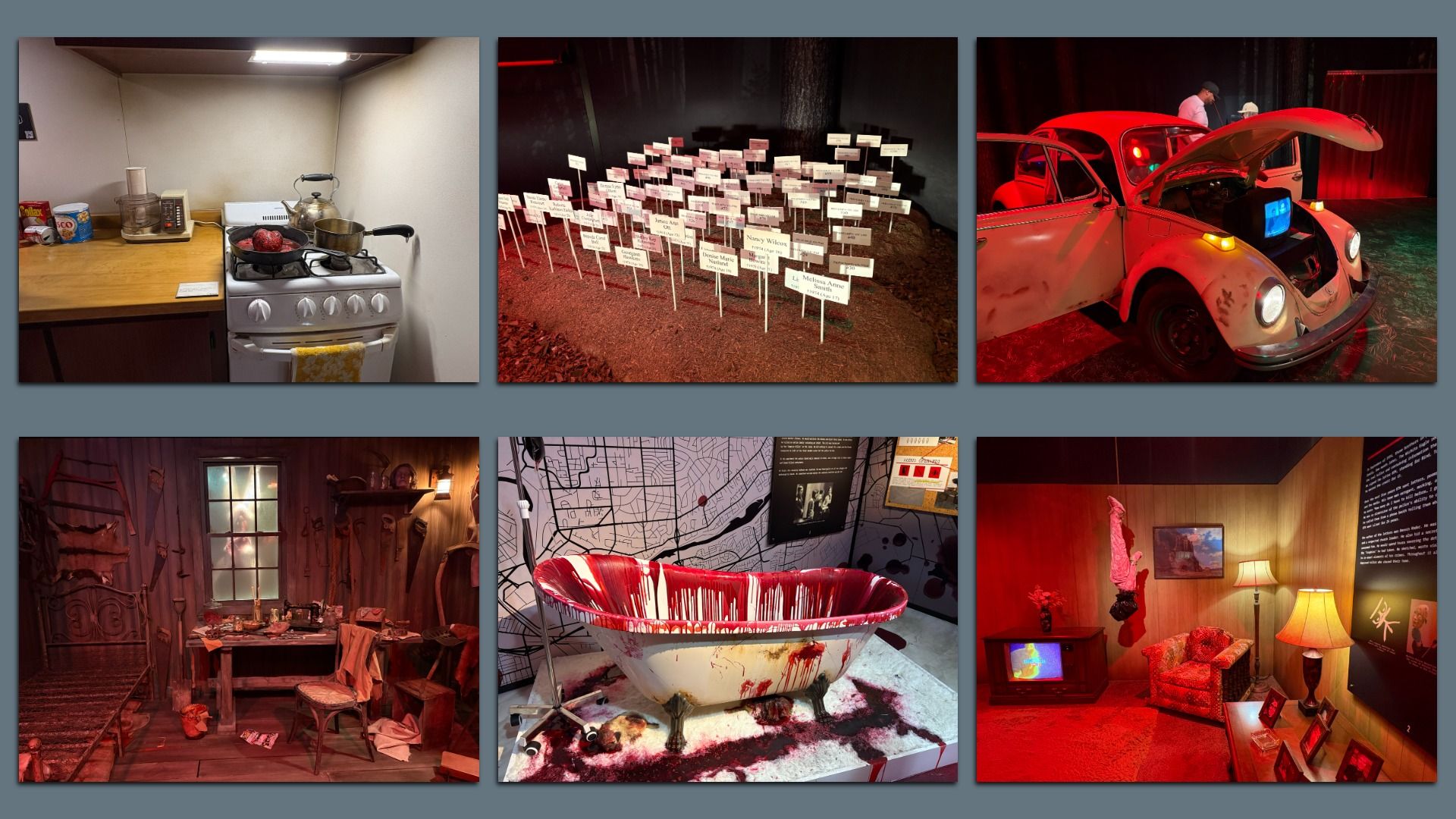 Six grim recreated scenes from the Mind of a Serial Killer exhibition.