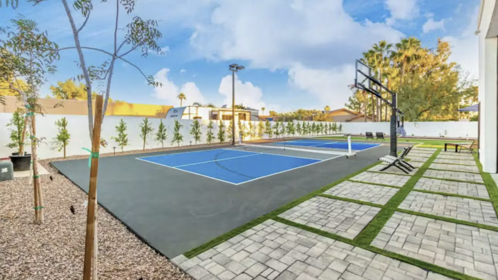 A pickleball court. 