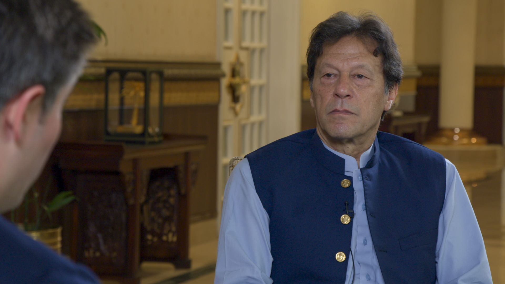 Pakistan Prime Minister Imran Khan is seen during an interview for 