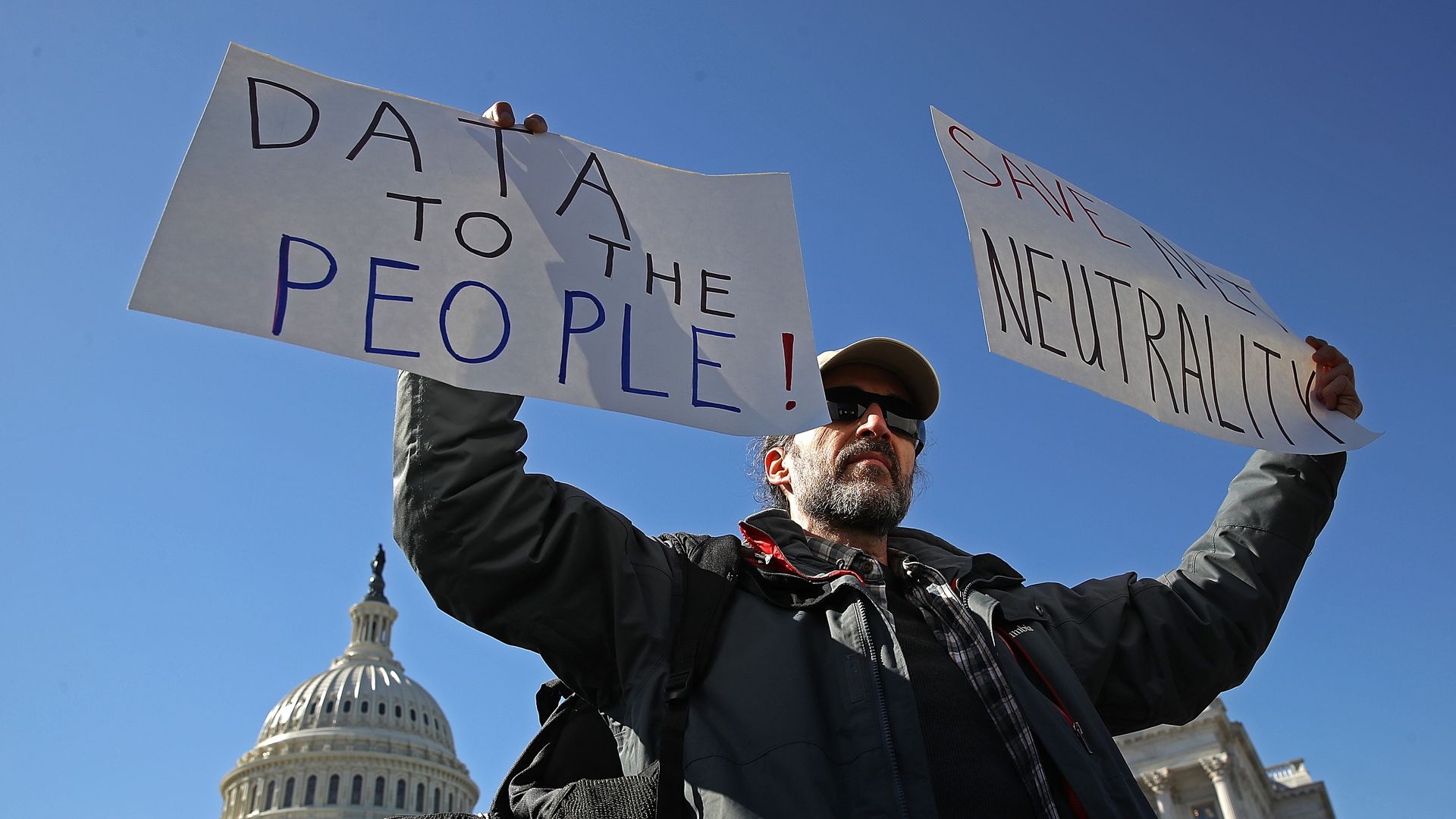 A net neutrality supporter last month. Photo: Win McNamee/Getty Images