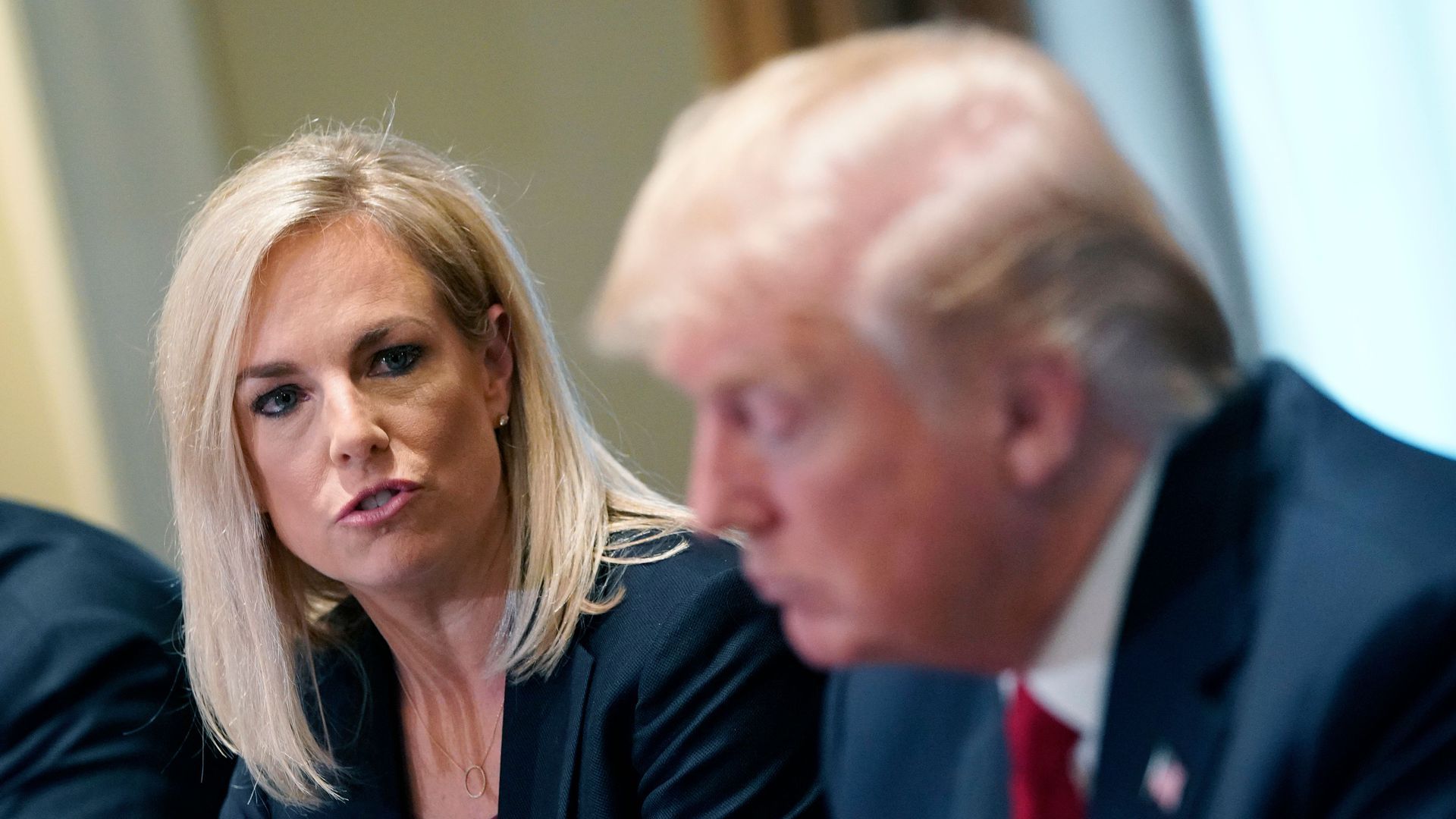 Department of Homeland Security Kirstjen Nielsen speaks as President Donald Trump holds a roundtable discussion with law enforcement officials. Photo: MANDEL NGAN / AFP / Getty Images