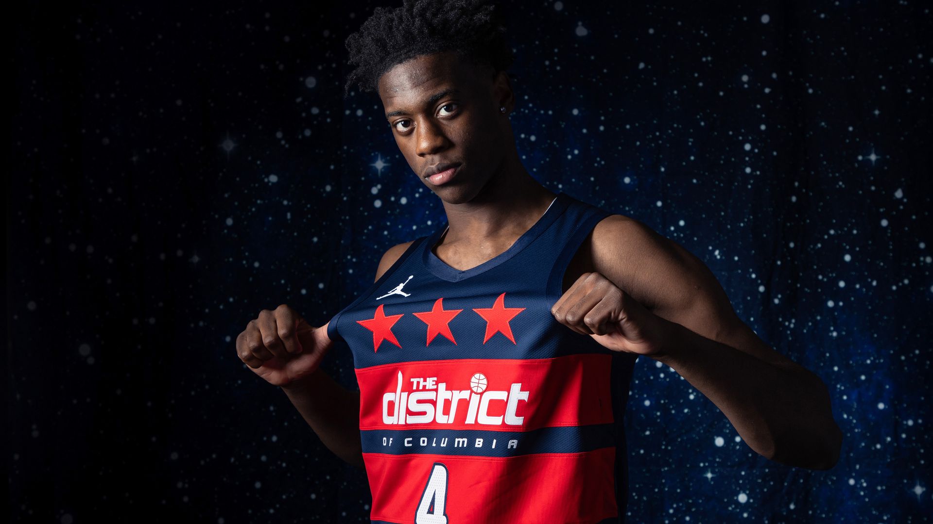 AJ Dybantsa #4 of the Washington Wizards poses for a portrait during NBA media day on September 28, 2026 at Capital One Arena in Washington, DC.