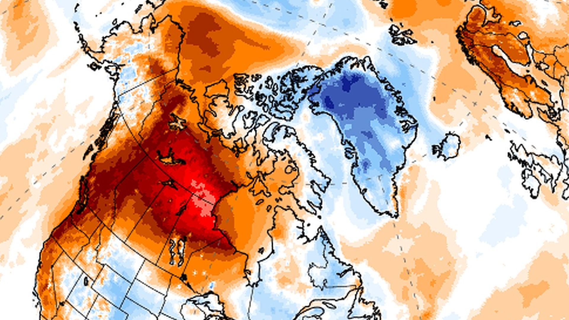 Surface temperature anomalies across North America on May 14. 