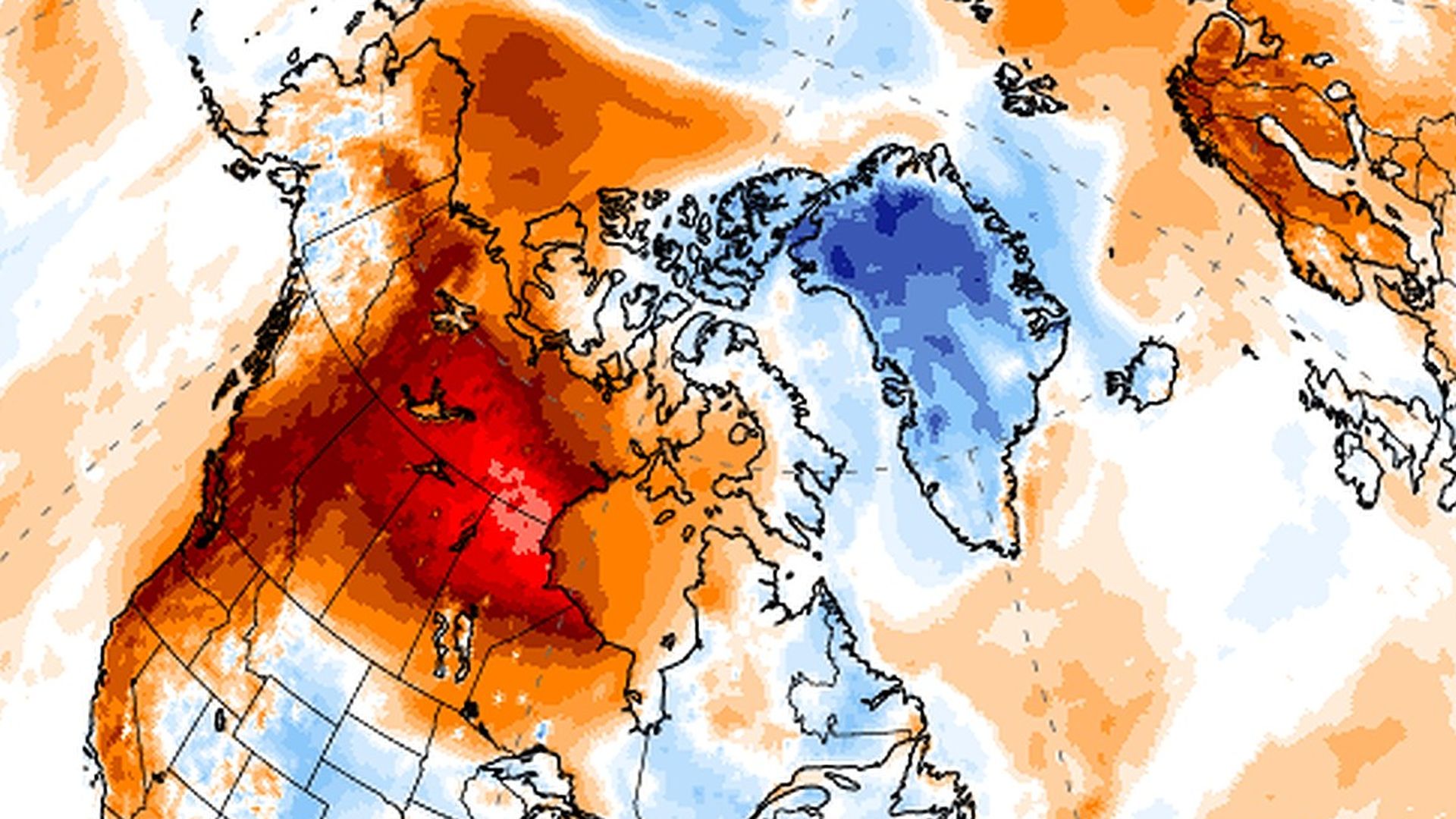 Surface temperature anomalies across North America on May 14.