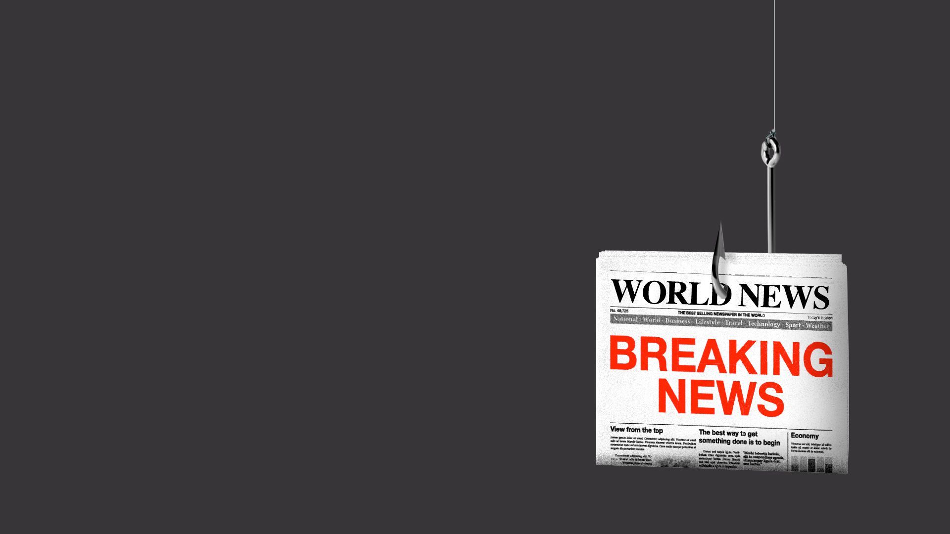 Illustration of a newspaper that reads "BREAKING NEWS" on a fishhook.