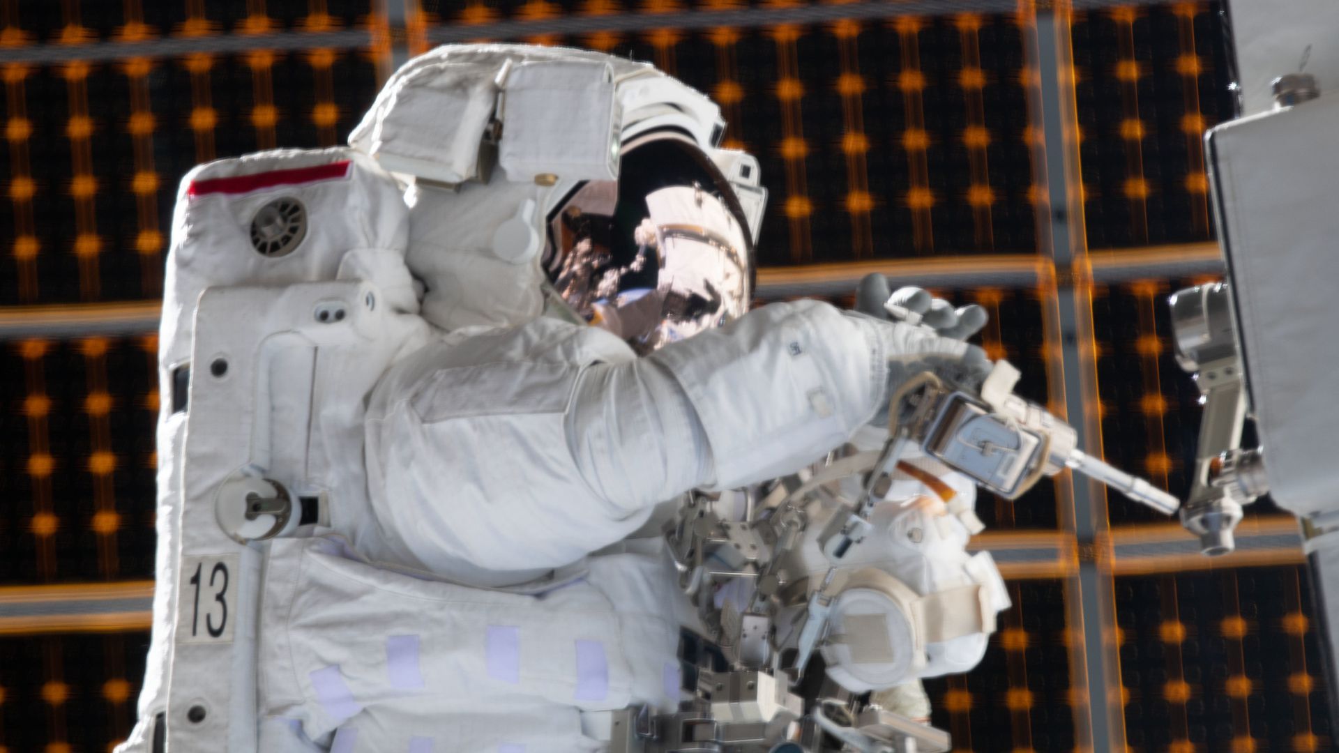 NASA astronaut Jessica Meir on a spacewalk.