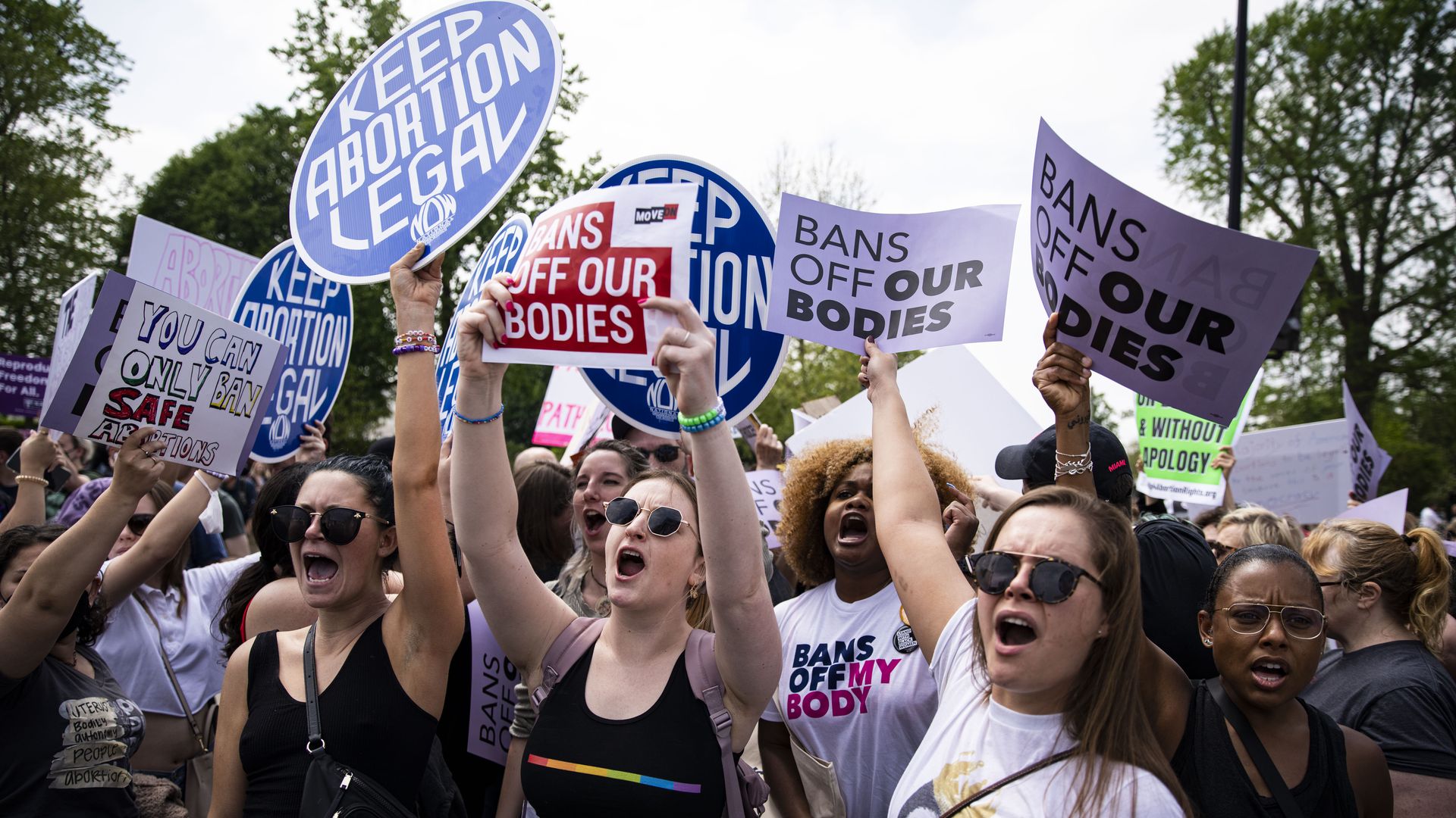 Pro-choice demonstrators outside the U.S. Supreme Court. 