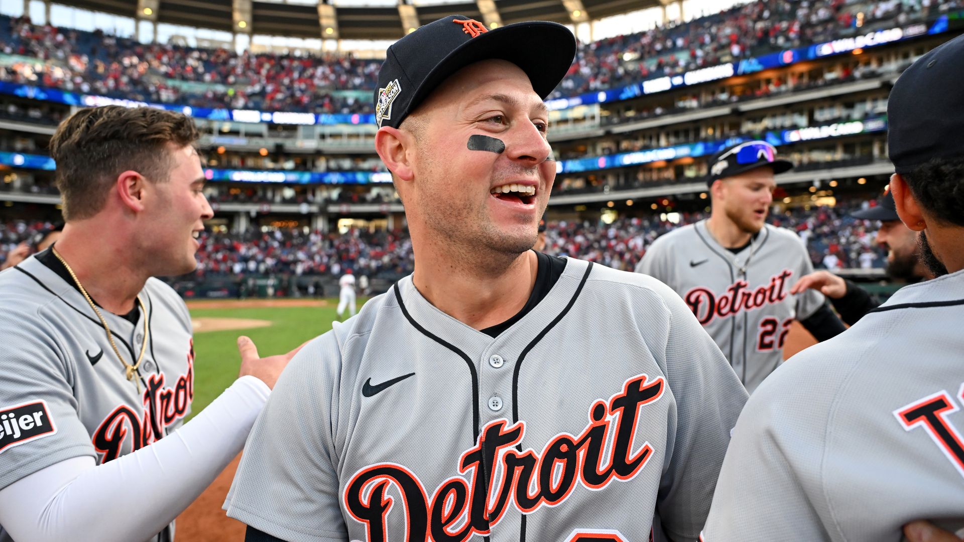 Spencer Torkelson celebrates a playoff win last season. 