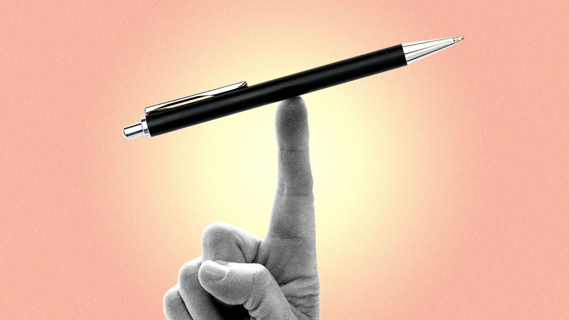 Illustration of a finger pointed upwards, balancing a pen