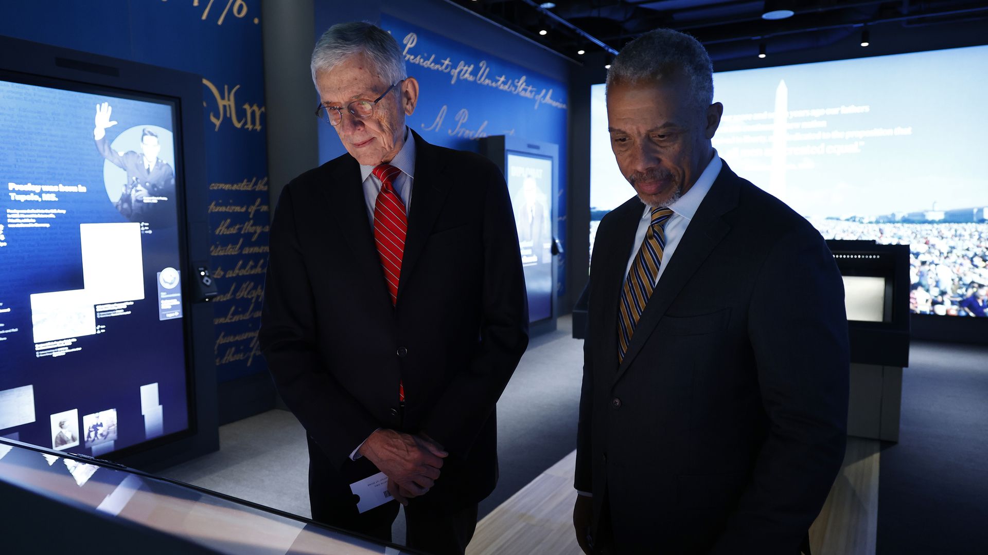 Tom Wheeler and Linwood Ham attend the opening reception for The American Story and Discovery Center new galleries at The National Archives Museum at on November 20, 2025 in Washington, DC. (Photo by Paul Morigi/Getty Images for National Archives Foundation)