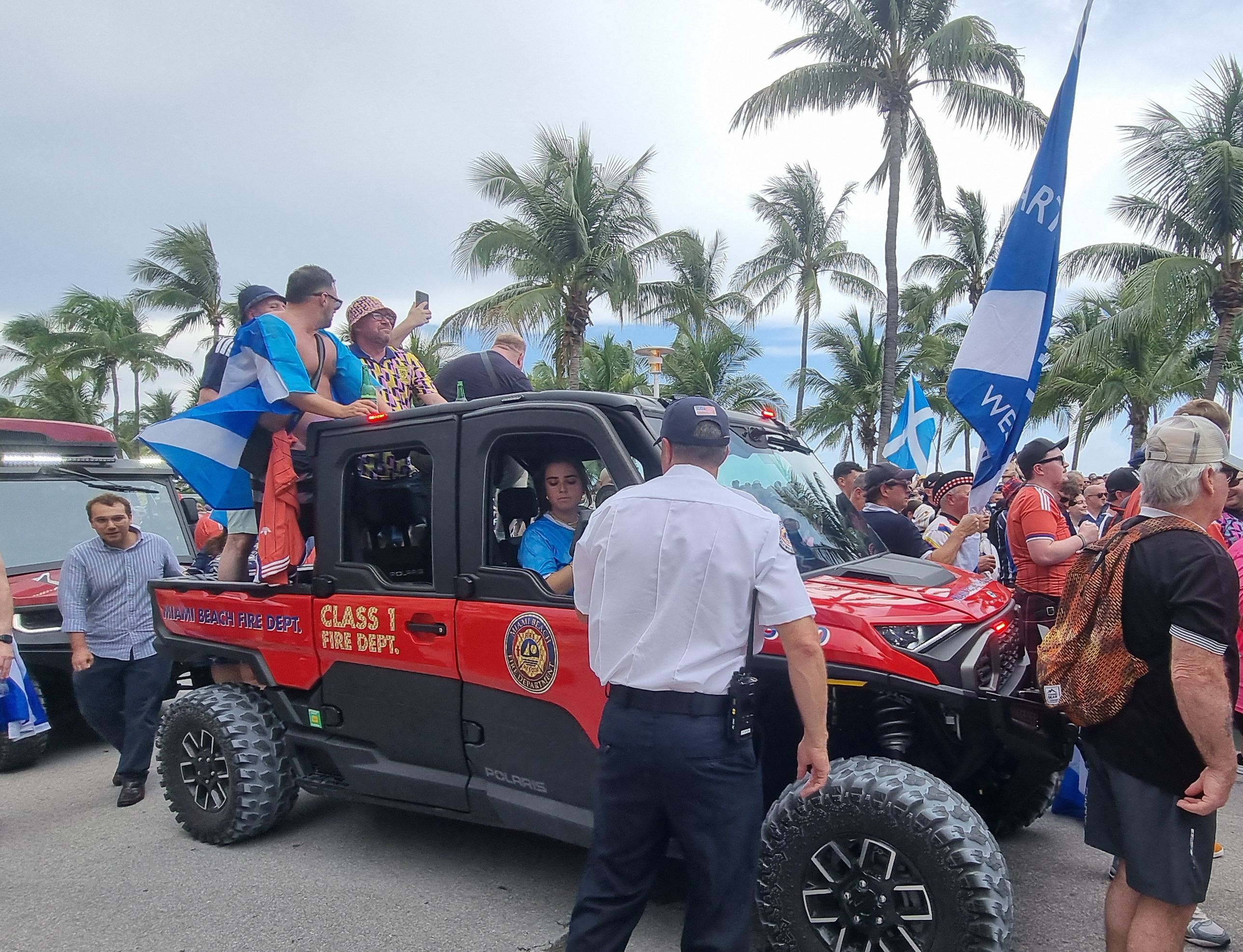 Scotland fans take part in the Tartan Army march in Miami South beach's Ocean Drive, during the 2026 World Cup. Picture date: Tuesday June 23, 2026. (Photo by Ryan McDougall/PA Images via Getty Images)