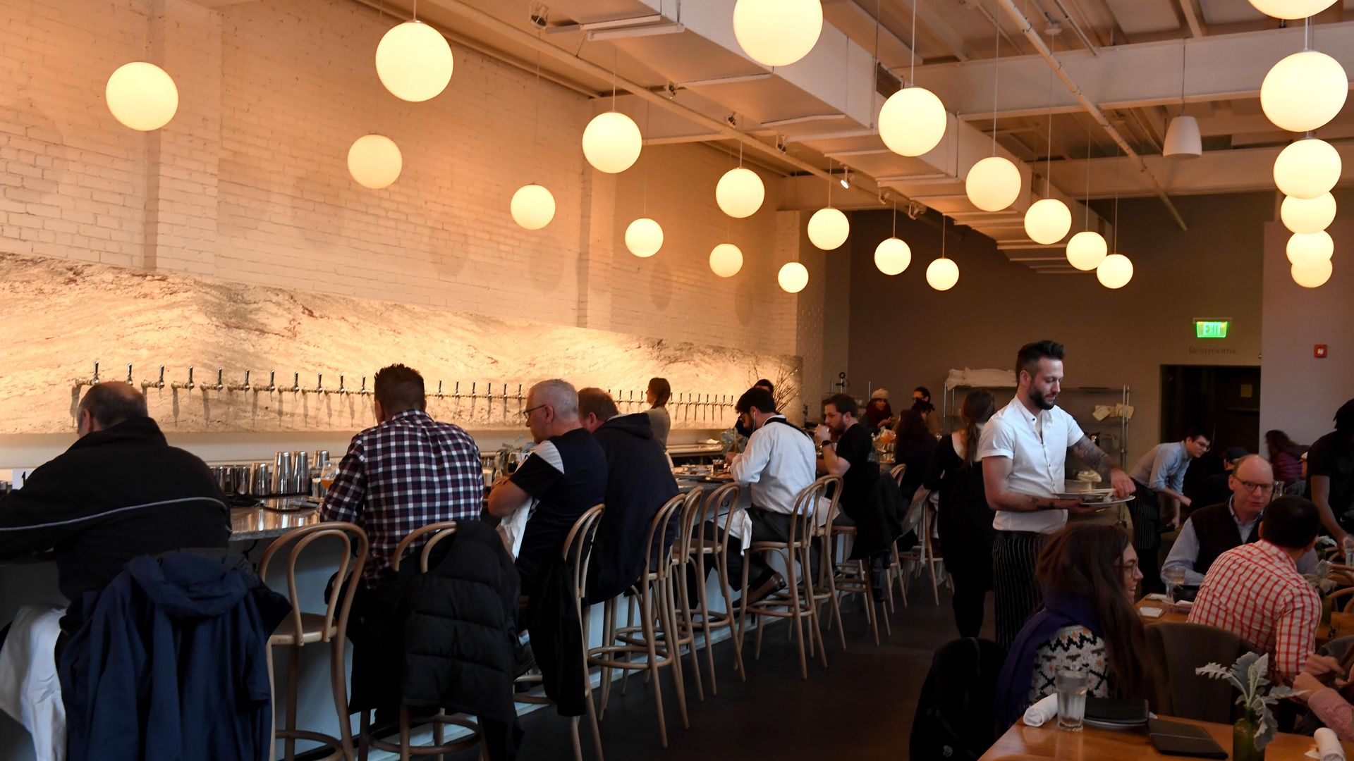RALEIGH, NC - JANUARY 4: Brewery Bhavana, a high-veiled space, houses lines of taps at the bar, a lending library, a bookstore and a flower shop January 04, 2019 in Raleigh, NC. (Photo by Katherine Frey/The Washington Post via Getty Images)