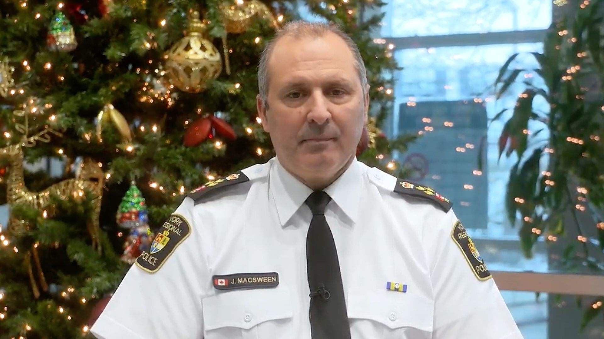 A screenshot of York Regional Police Chief Jim MacSween at a 2021 news conference.
