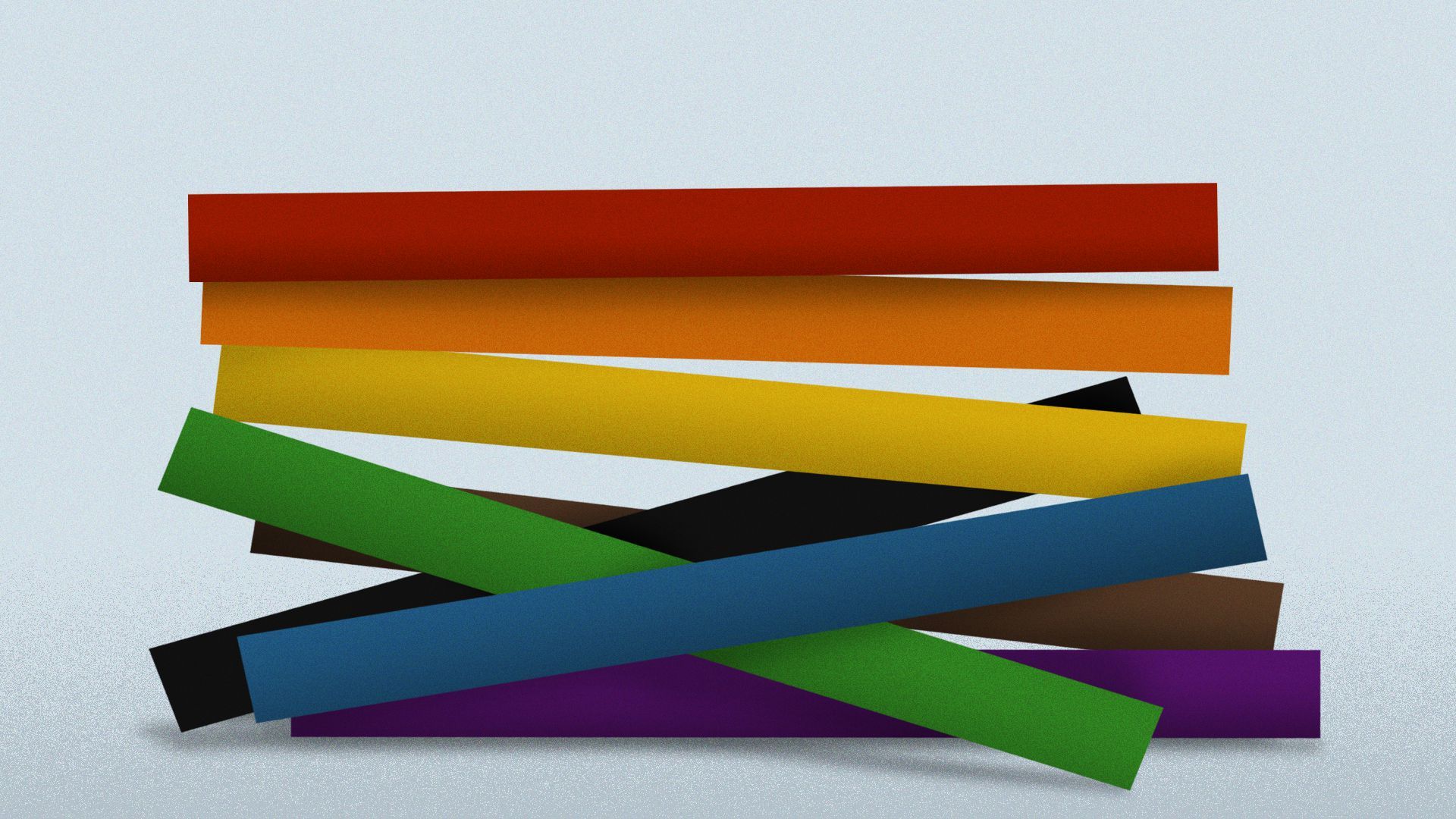 Illustration of the stripes of the Pride flag falling onto the ground.