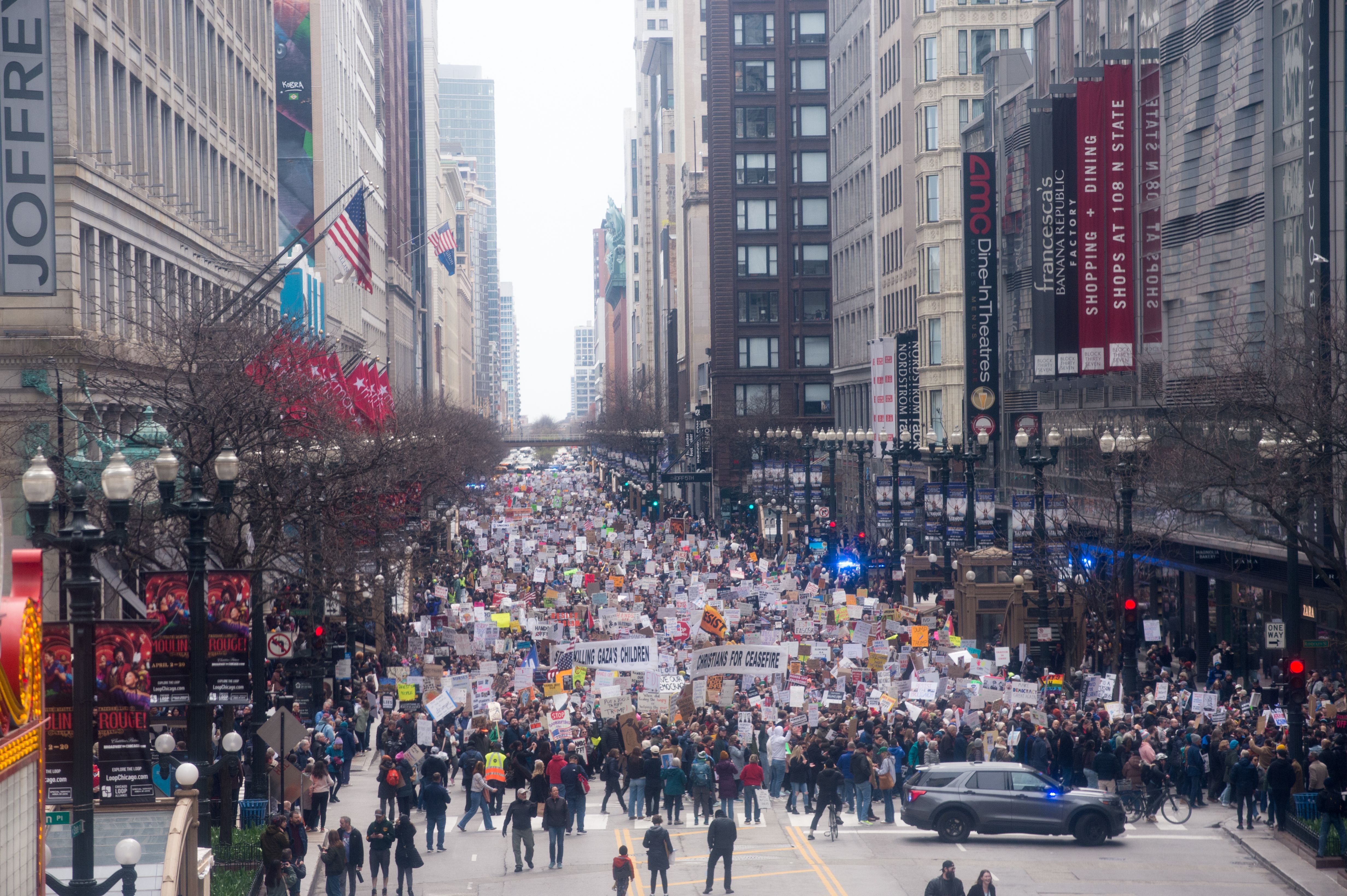 Protesters march down Chicago street