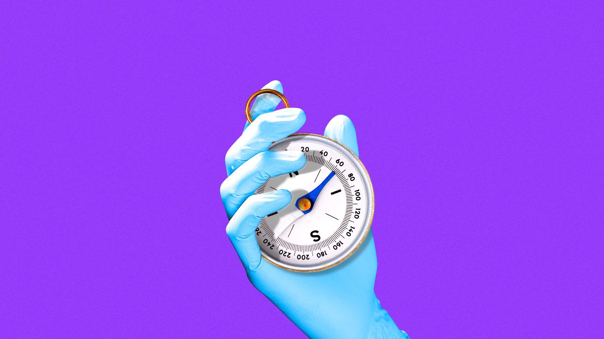 Illustration of gloved hand holding a compass