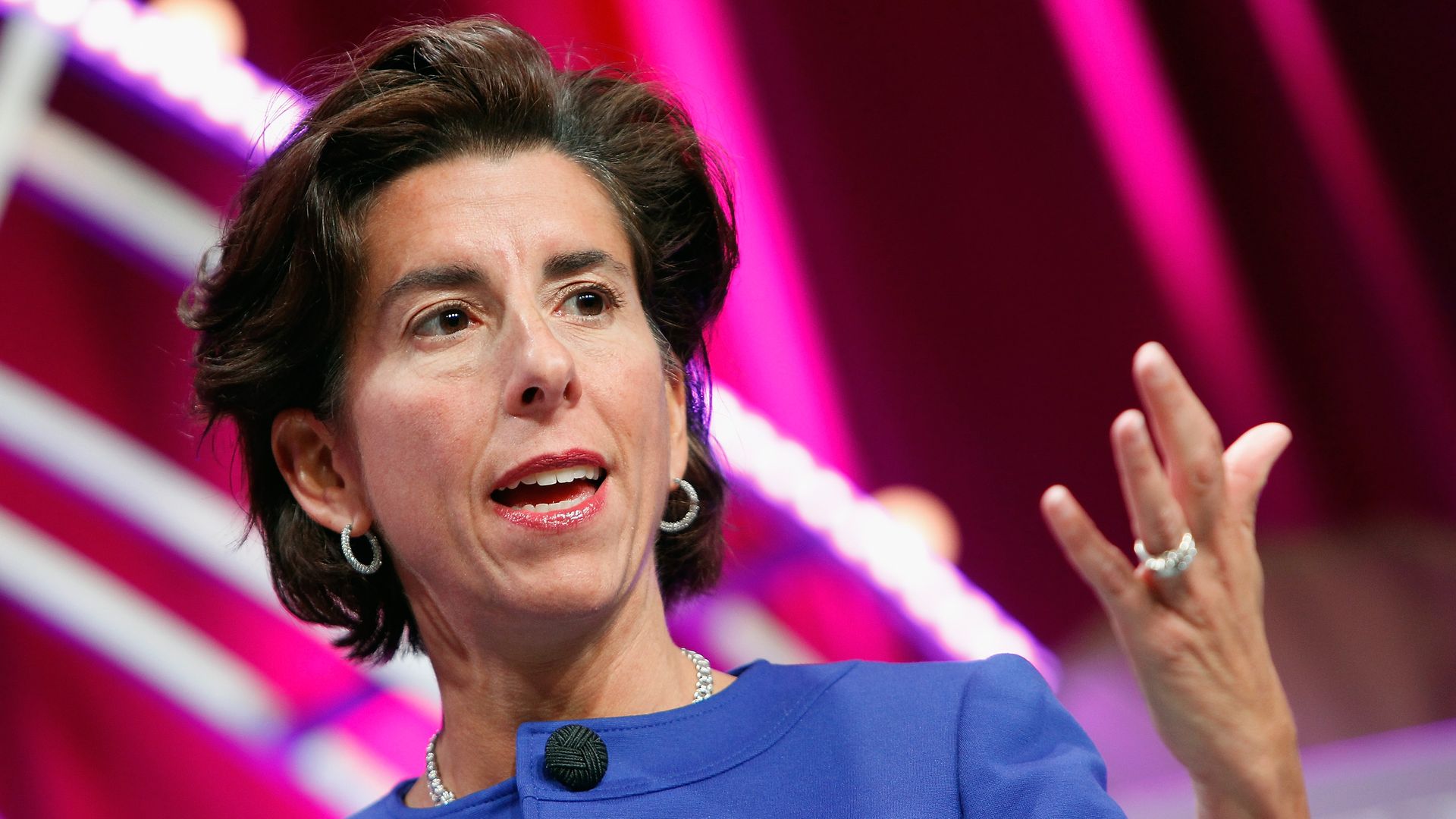 Rhode Island Gov. Gina Raimondo is shown speaking.