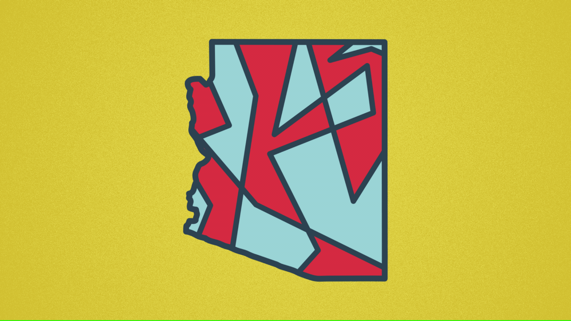 Illustration of the state of Arizona with shifting red and blue districts inside it.