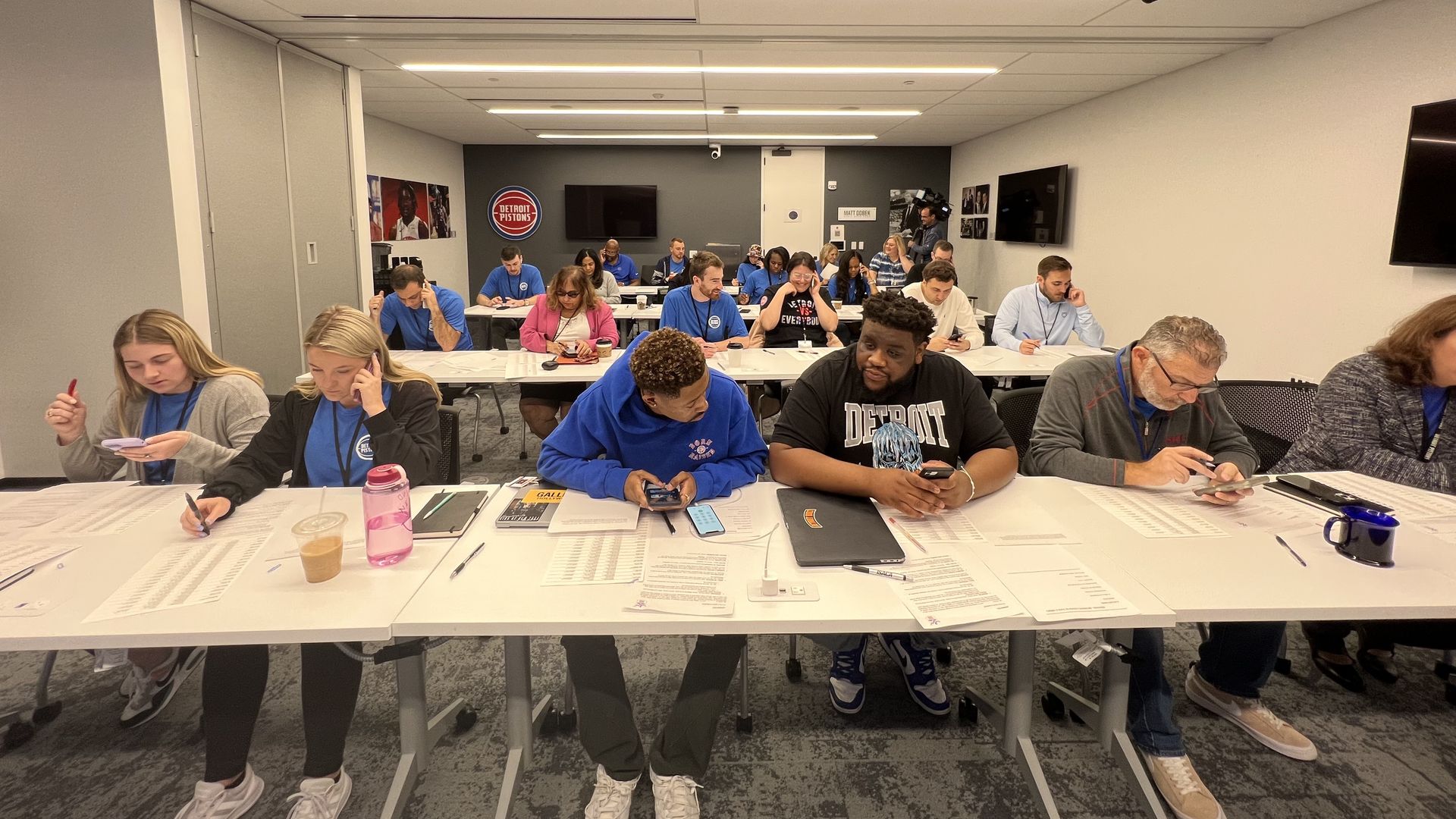 Pistons staff phone banking ahead of the Nov. 8 election.
