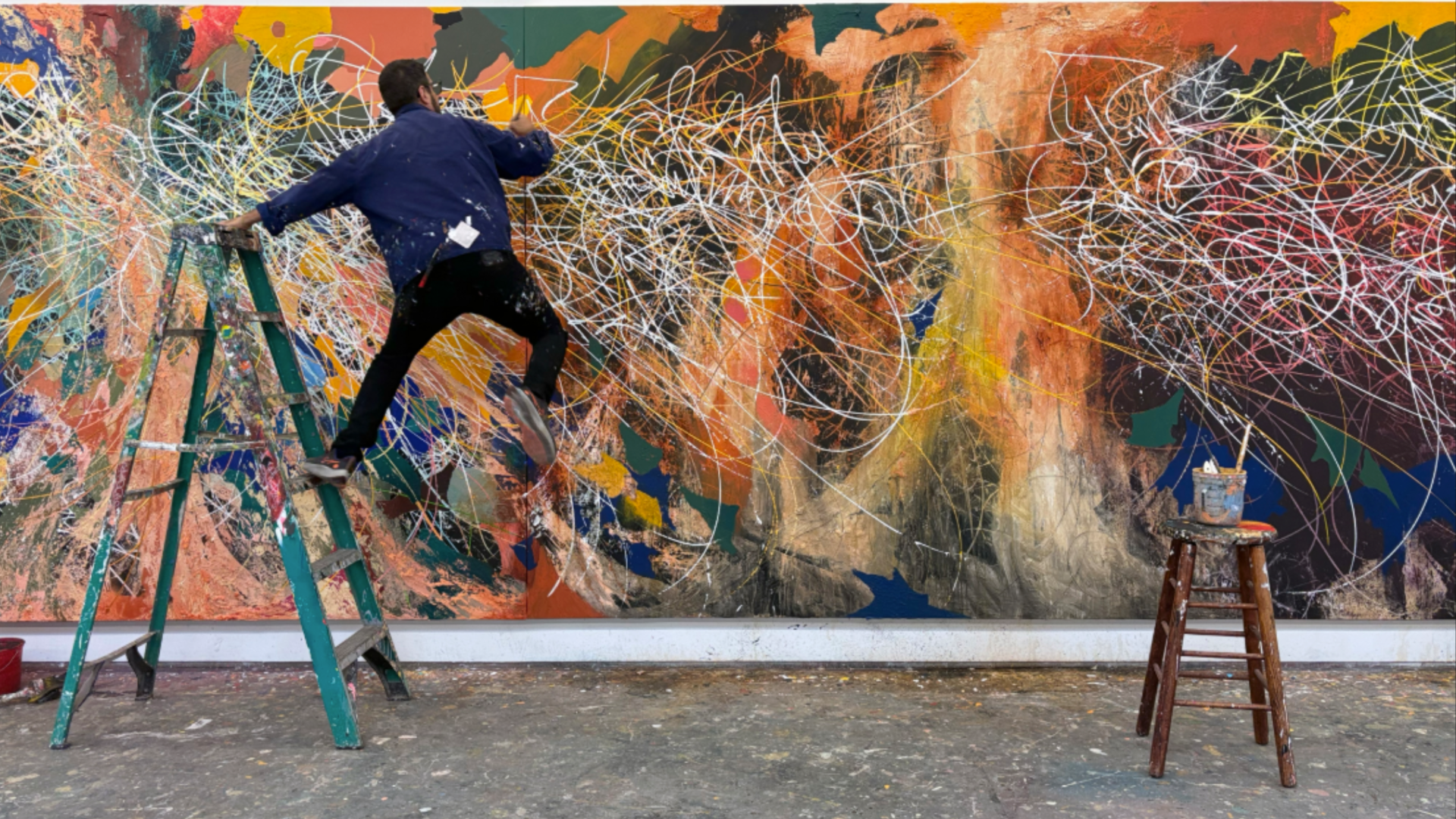 José Parlá, Working on Pathways, 2024 Photo by Rey Parlá Courtesy of the artist and Ben Brown Fine Art