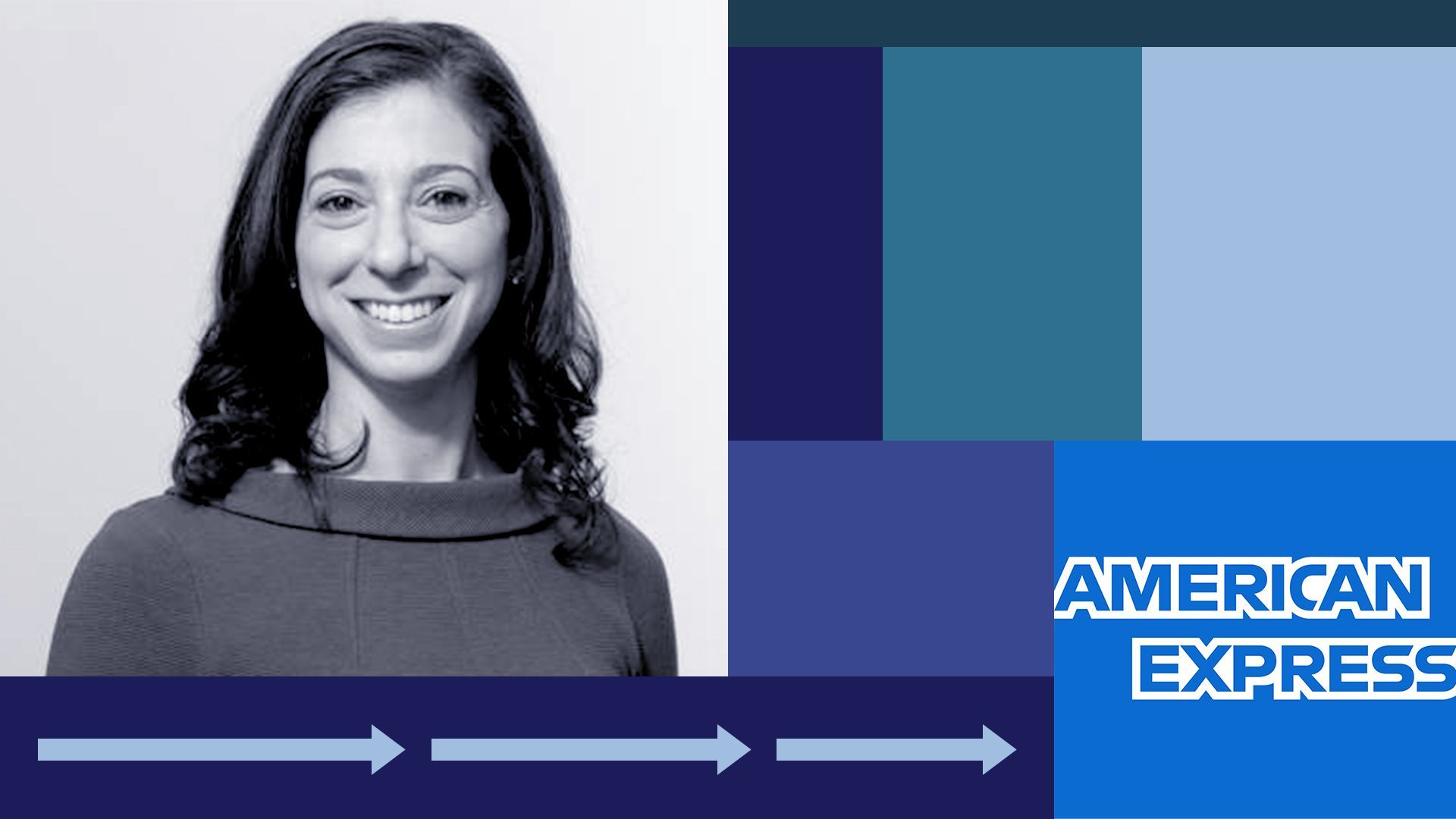 Photo illustration of Giovanna Falbo with the American Express logo.