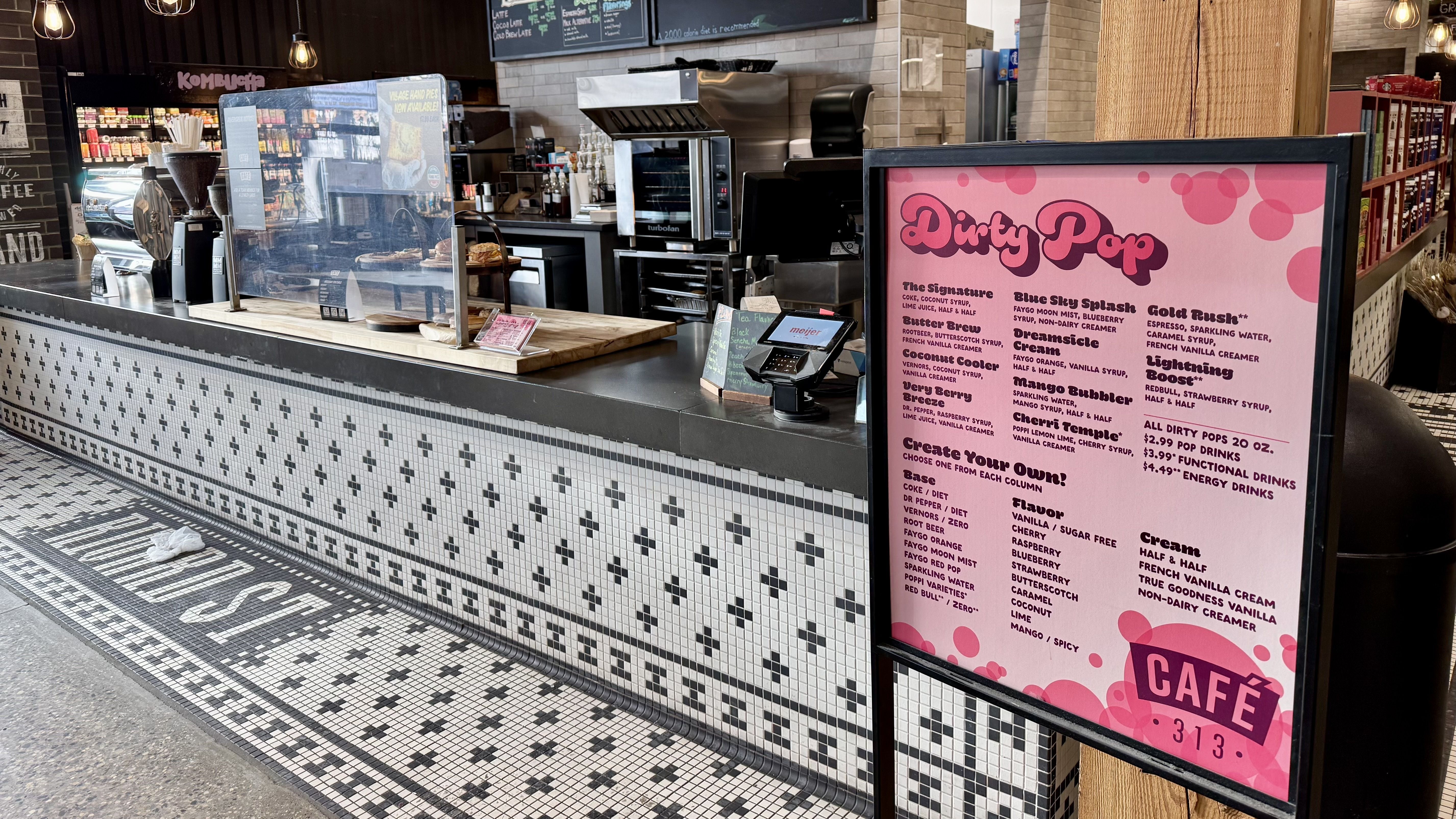 The drink counter with a menu visible