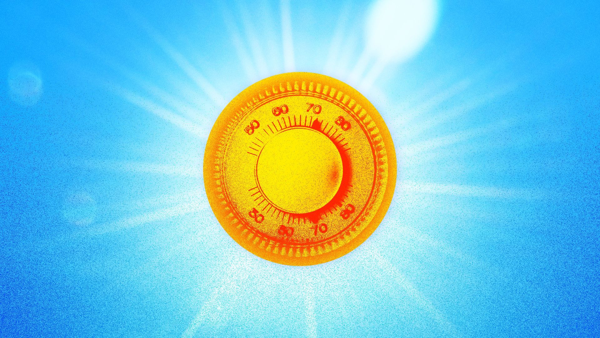 Illustration of the sun with a thermostat dial on it. 