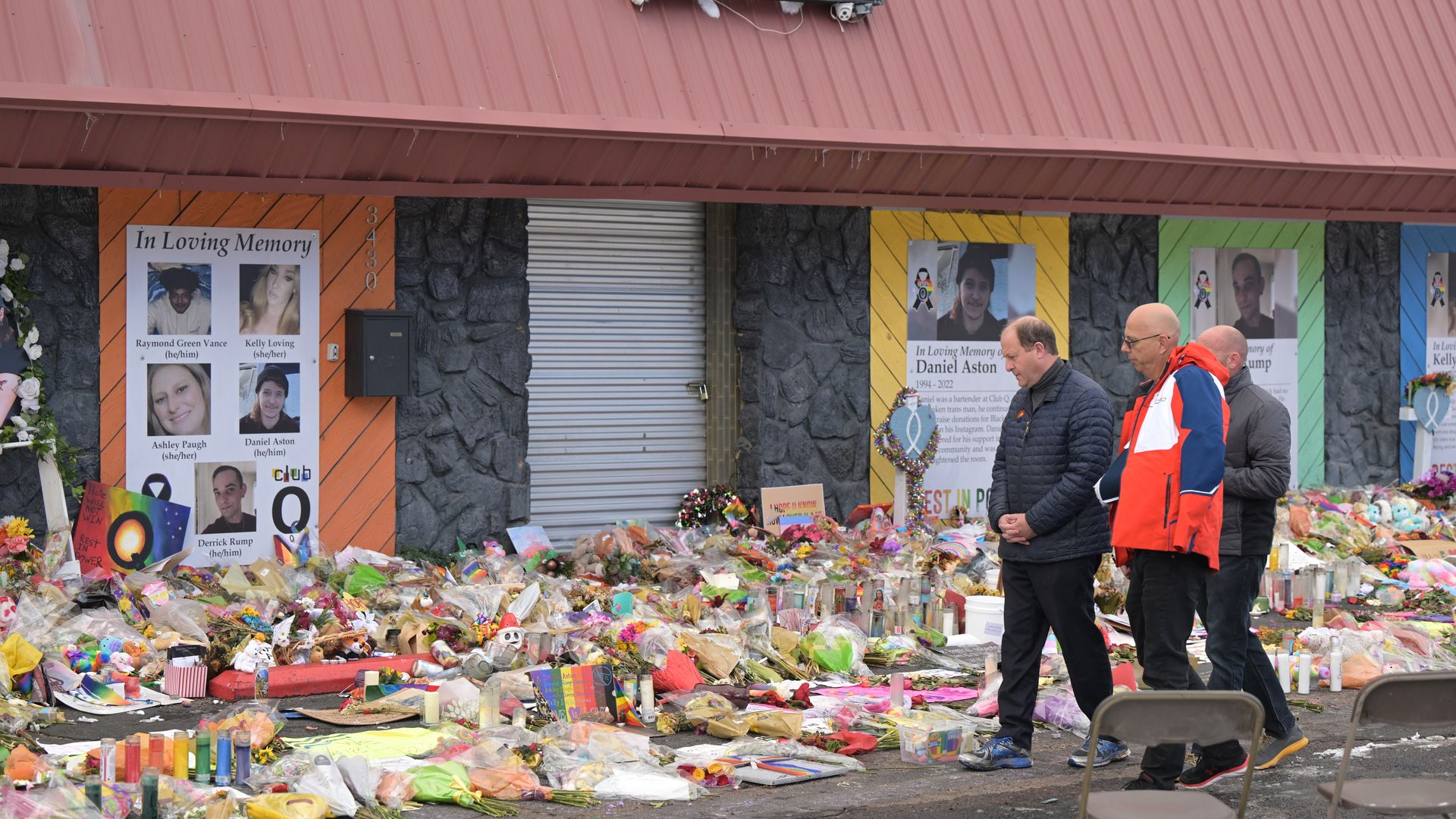 A makeshift memorial for the victims of the Club Q shooting in Colorado Springs, Colorado, in November 2022.