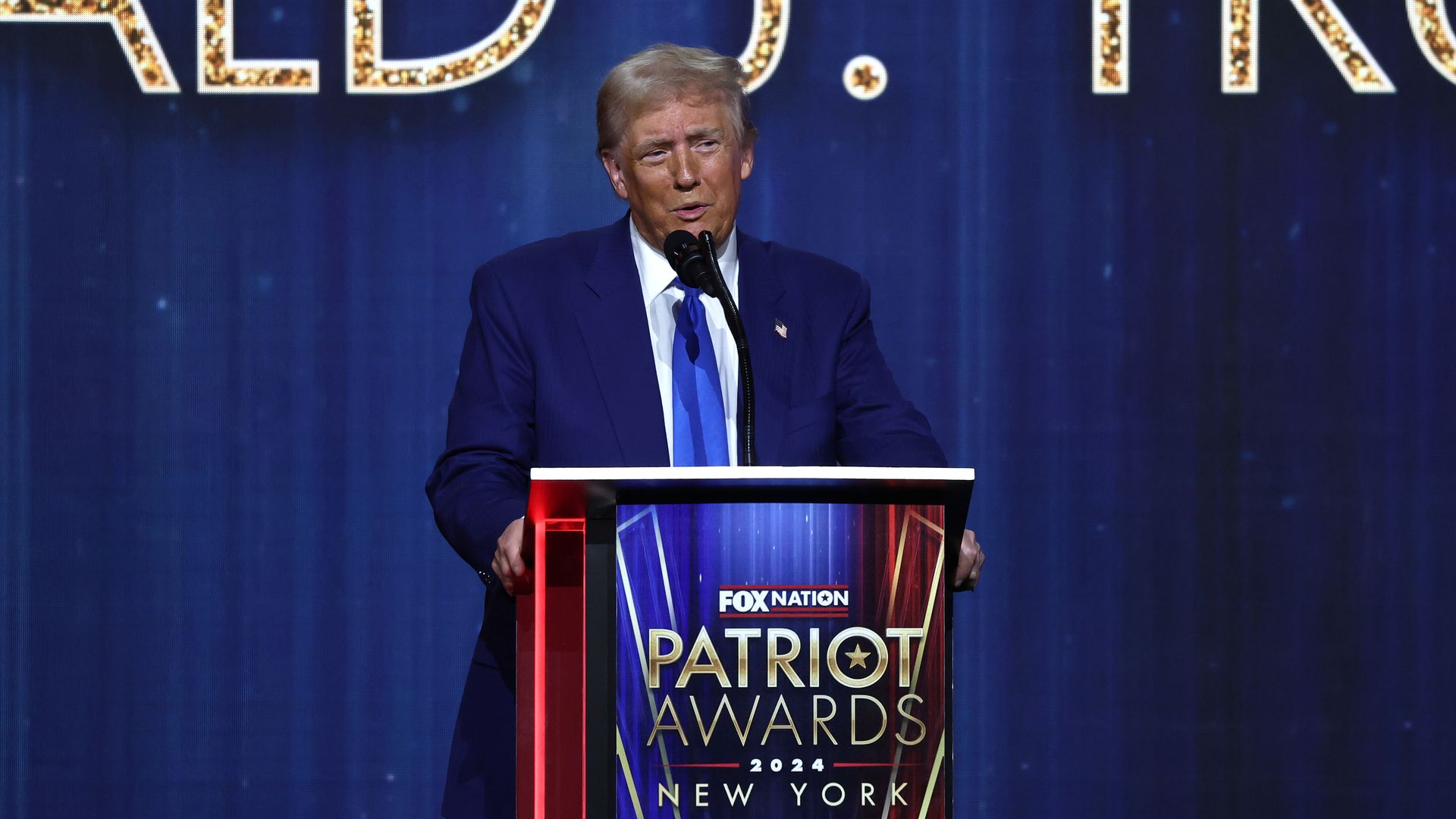 Donald Trump speaks during the FOX Nation's Patriot Awards at the Tilles Center on December 05, 2024 in Greenvale, New York