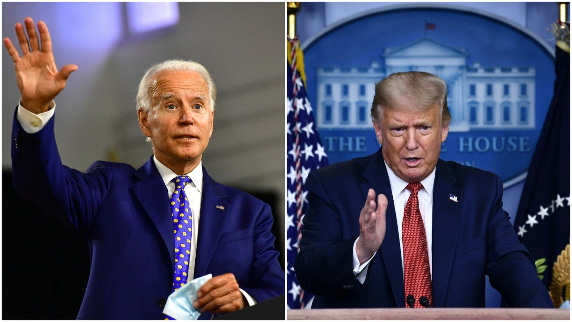 Joe Biden and Donald Trump in a split screen.