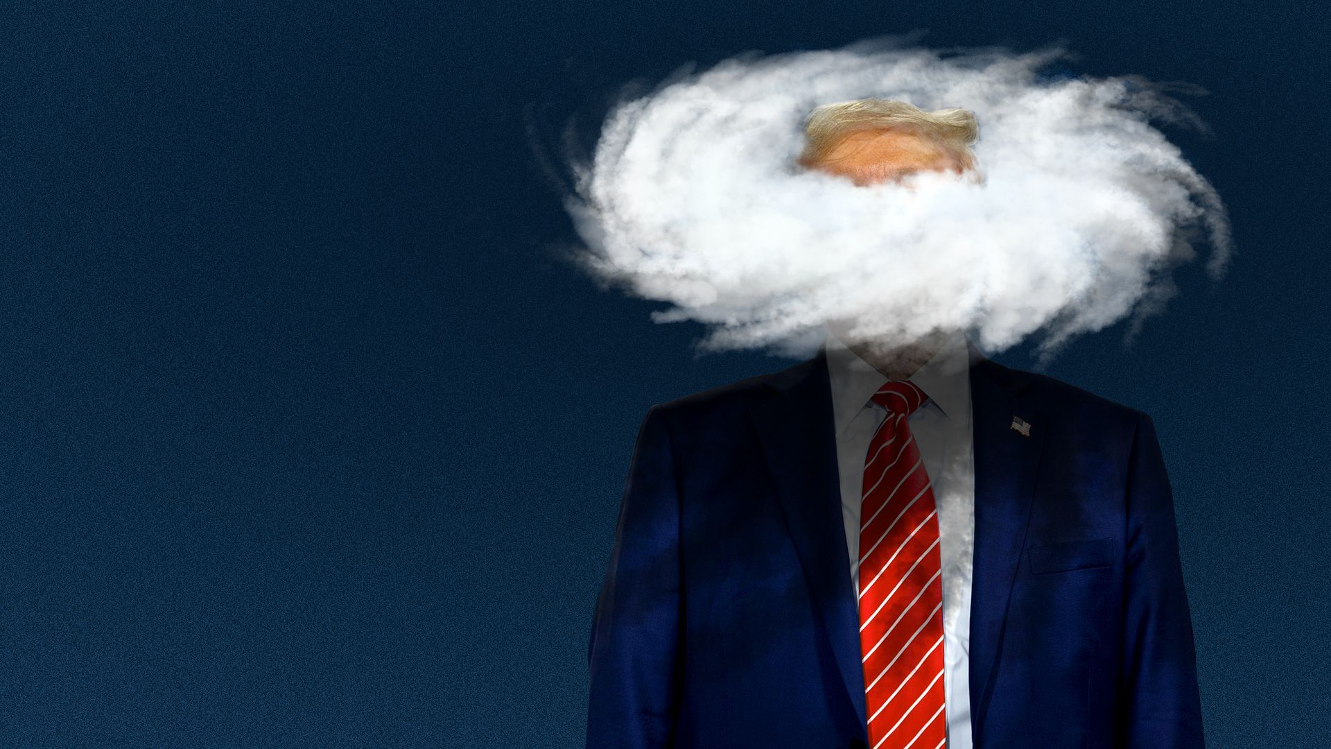 Photo illustration of Donald Trump with a hurricane around his head, blocking his eyes.