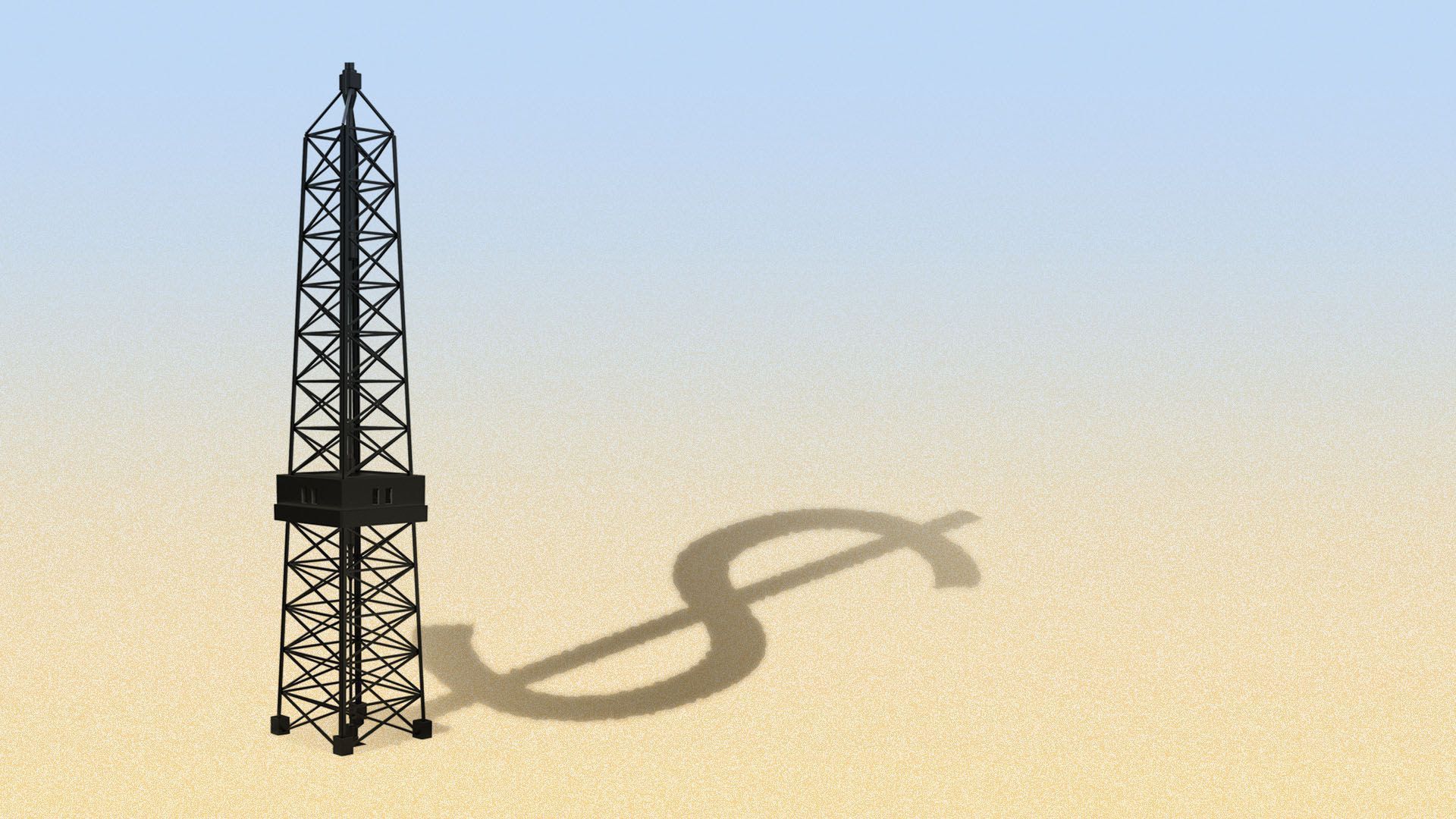An illustration of an oil structure with a money sign shadow.