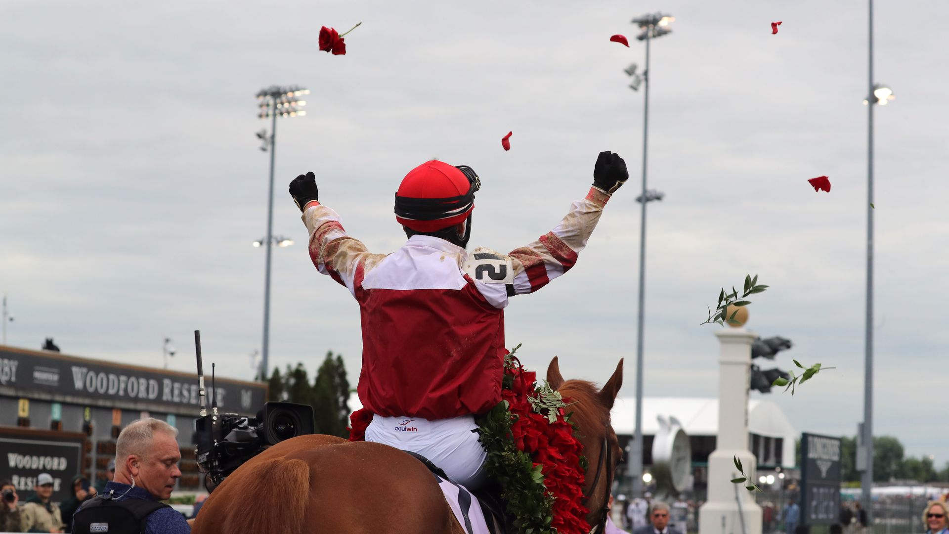 rich strike and jockey celebrating