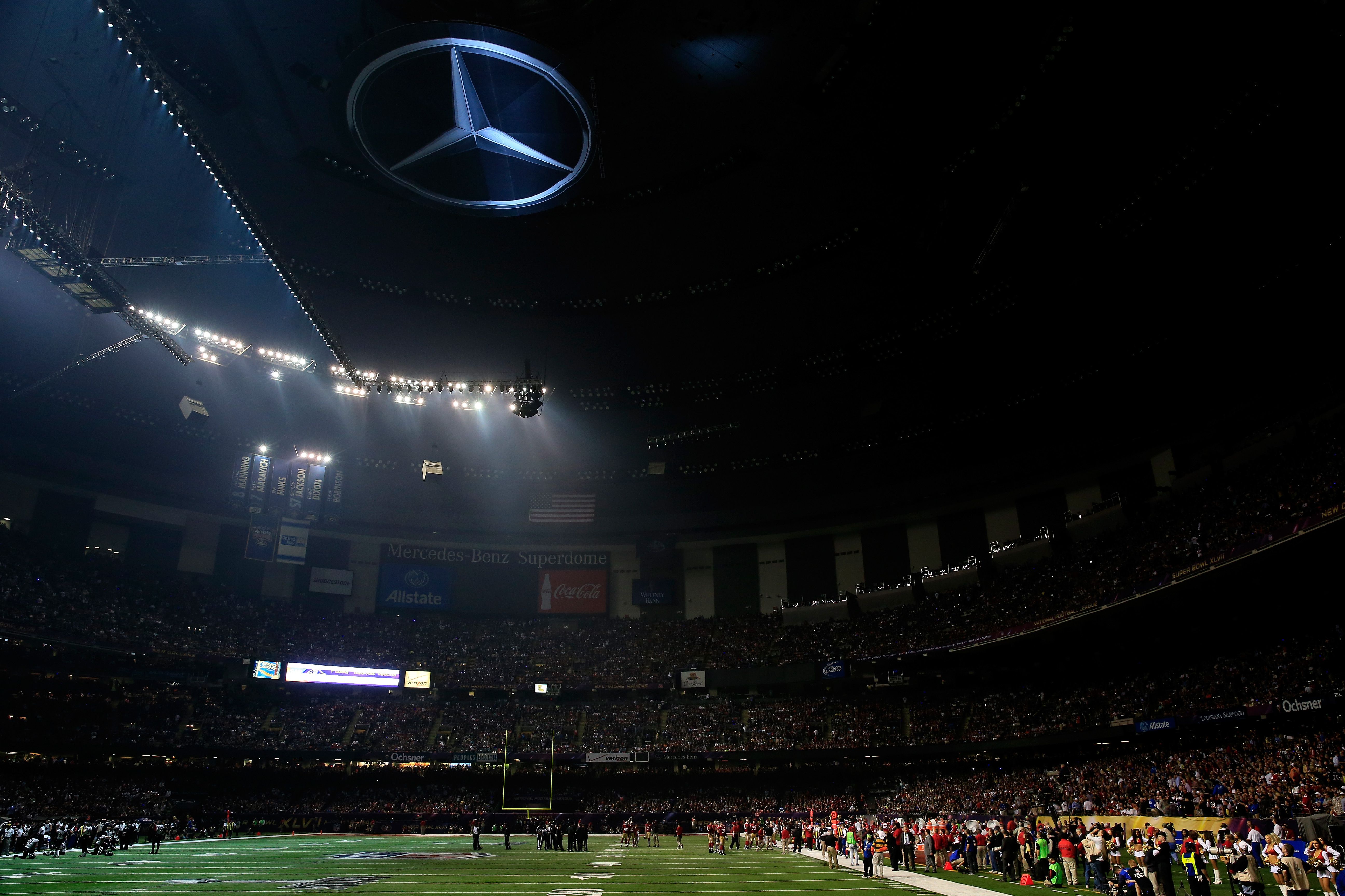 Photo shows a power outage at the Super Dome.