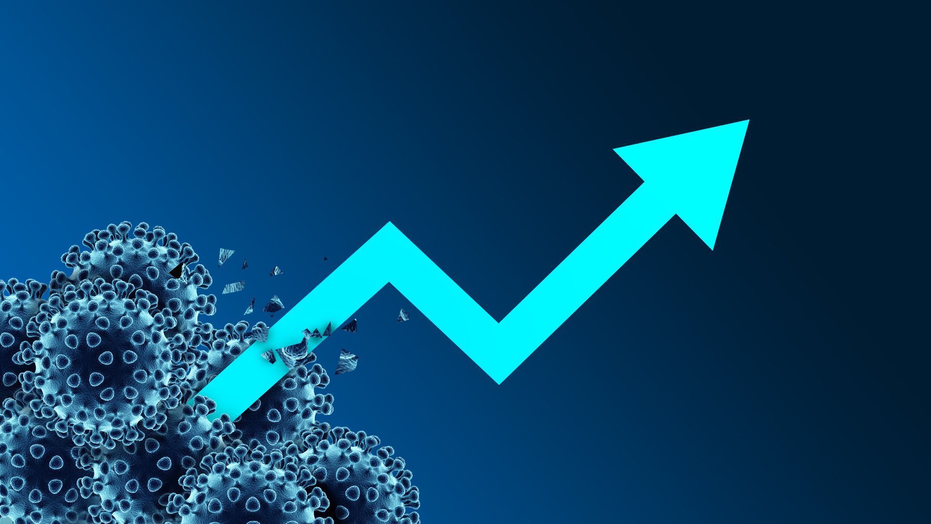 Illustration of a market arrow breaking through a pile of coronavirus cells. 