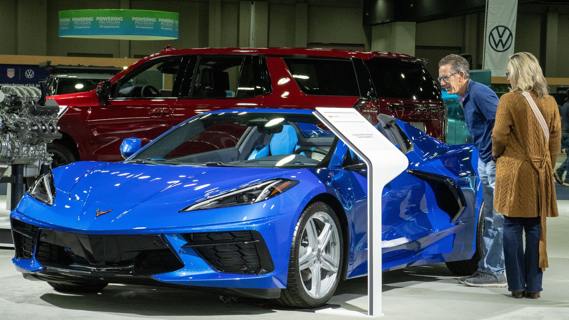 The 2024 Chevy Corvette Z06 on display at the 2023 auto show at Huntington Place. 
