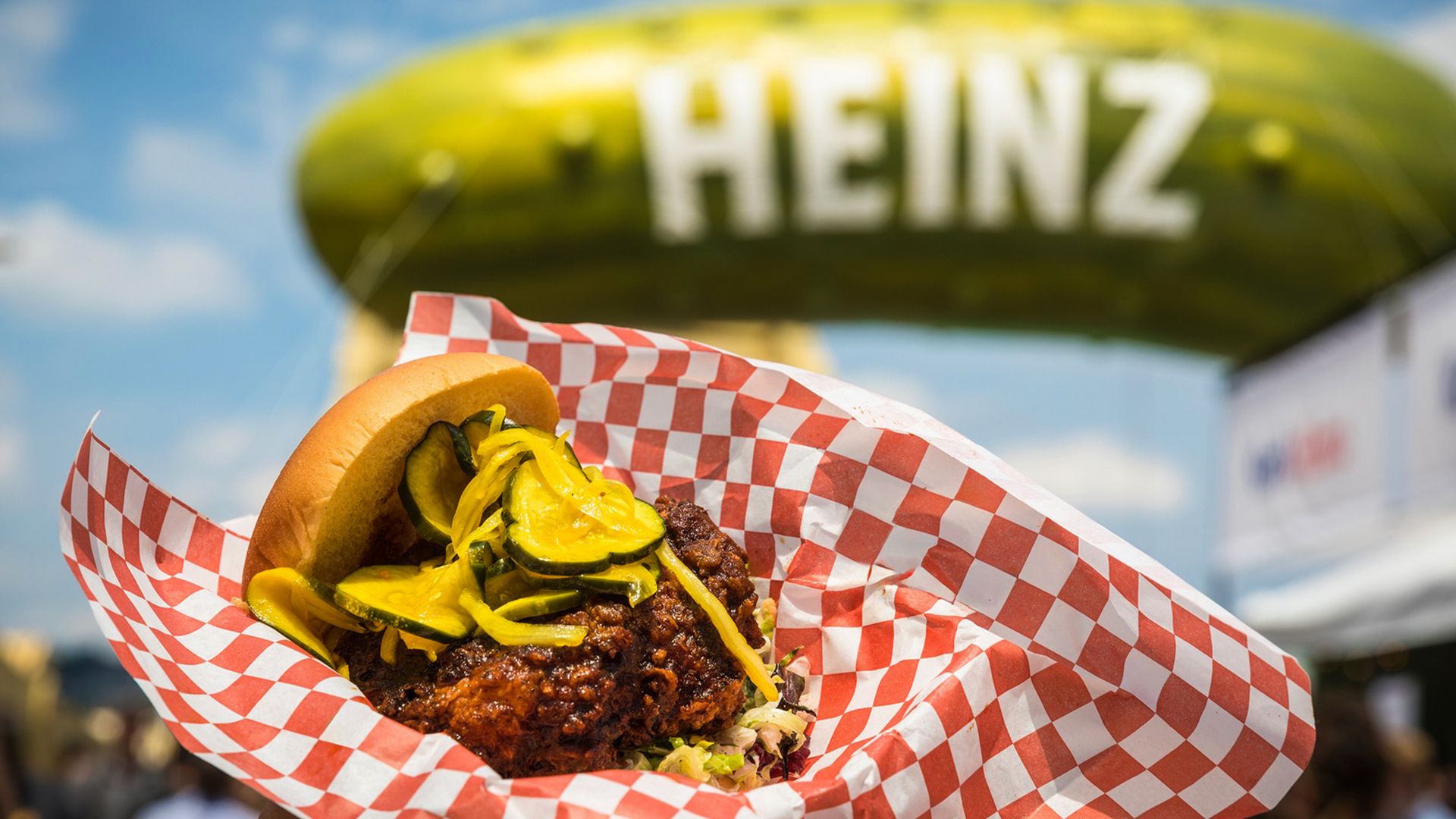 Food and a giant pickle balloon