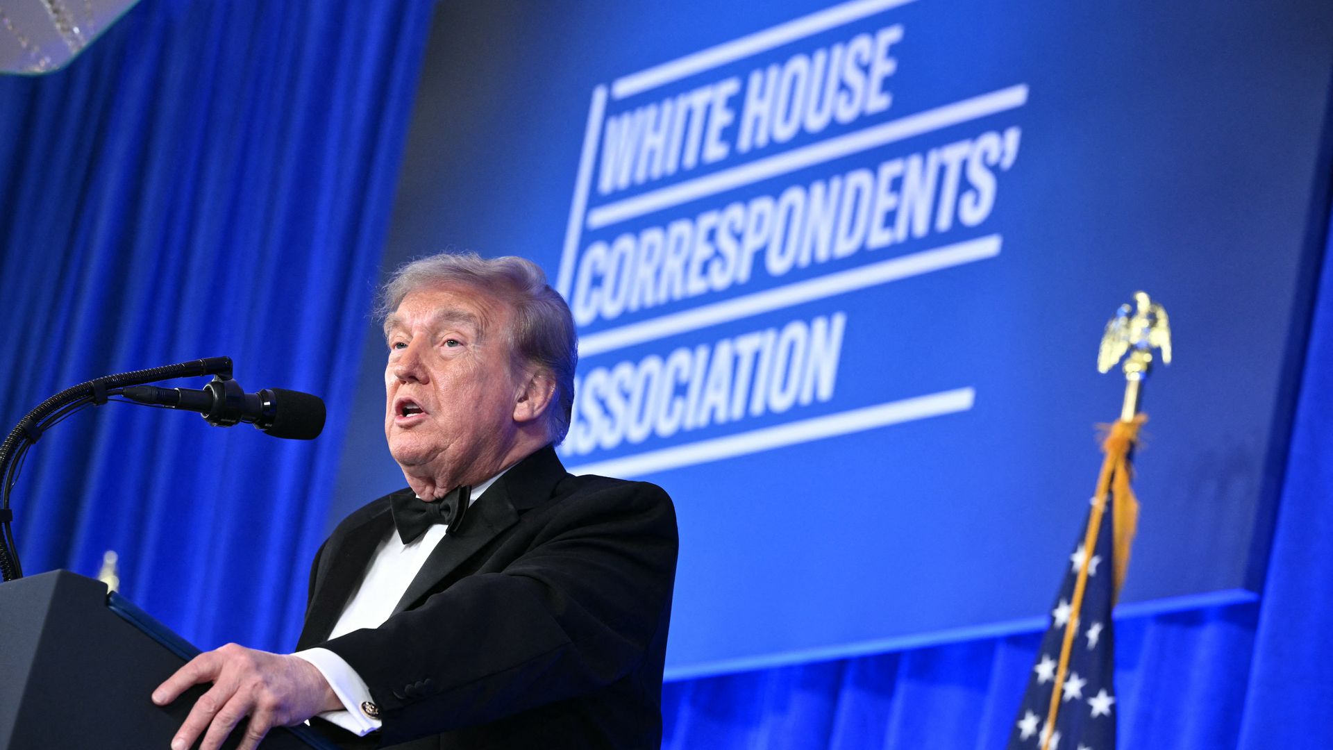 President Donald Trump speaks during the 2026 White House Correspondents' Association (WHCA) Dinner at the Waldorf Astoria in Washington, DC, on July 24, 2026.