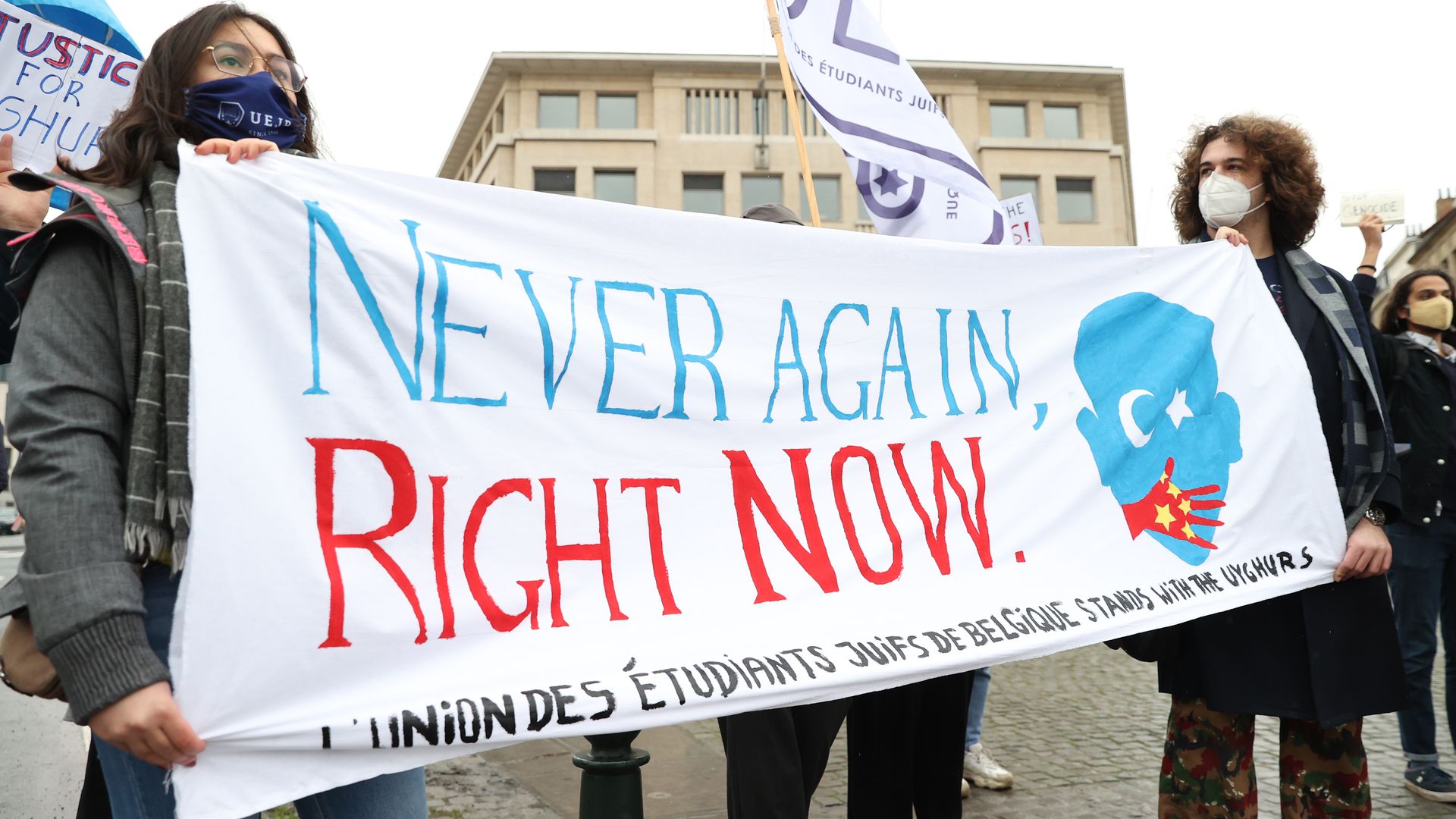 Civil society organizations in Brussels protest against China's policies towards Uyghurs