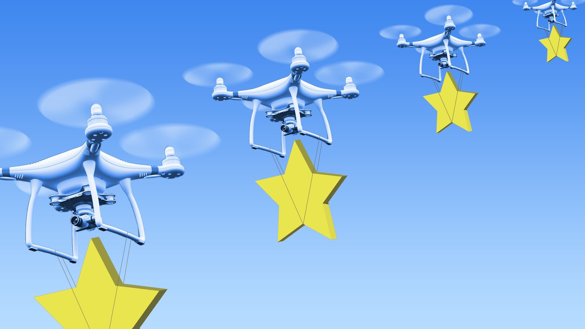 Illustration of drones holding stars flying in a line