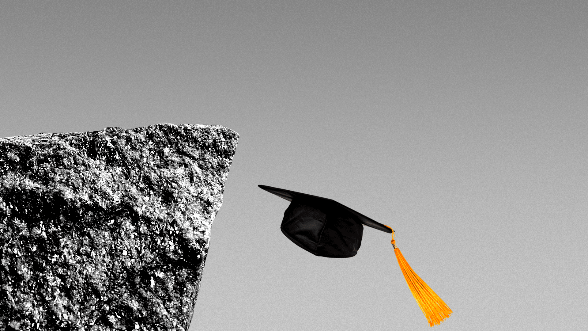 Illustration of a graduation cap falling off of a cliff