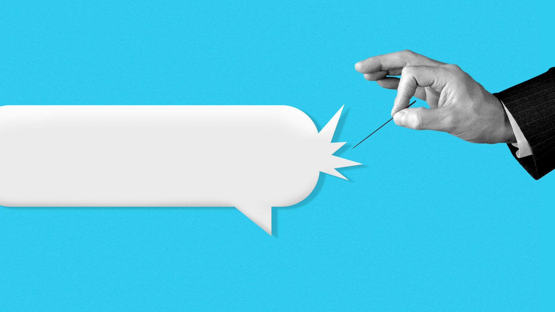 Illustration of a hand pricking the top of the head of the Twitter bird with a needle