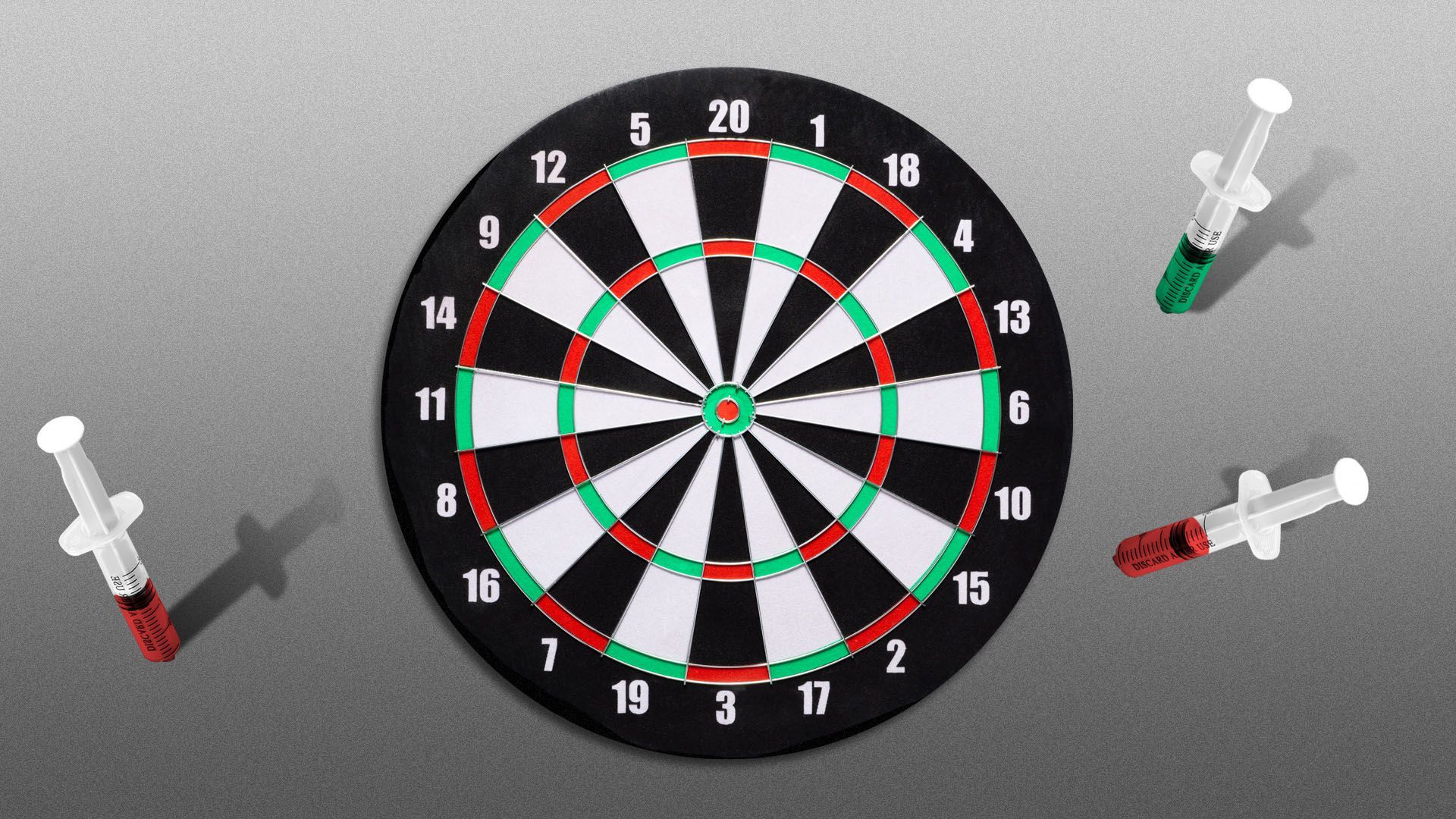 Dart board with syringes instead of darts
