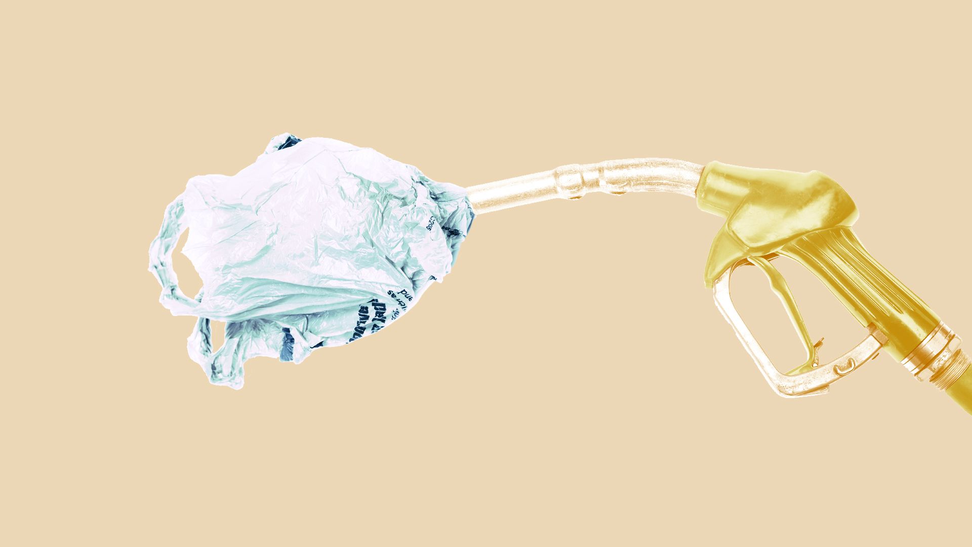 Illustration of plastic bag coming out of a gas pump 