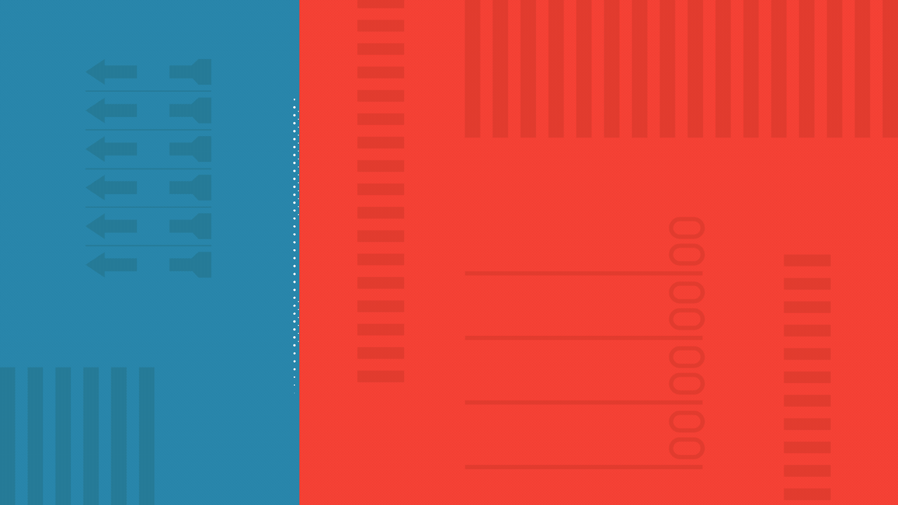 Animated illustration of the state of Arizona rotating to reveal a checkmark over a divided red and blue background with elements of ballots.