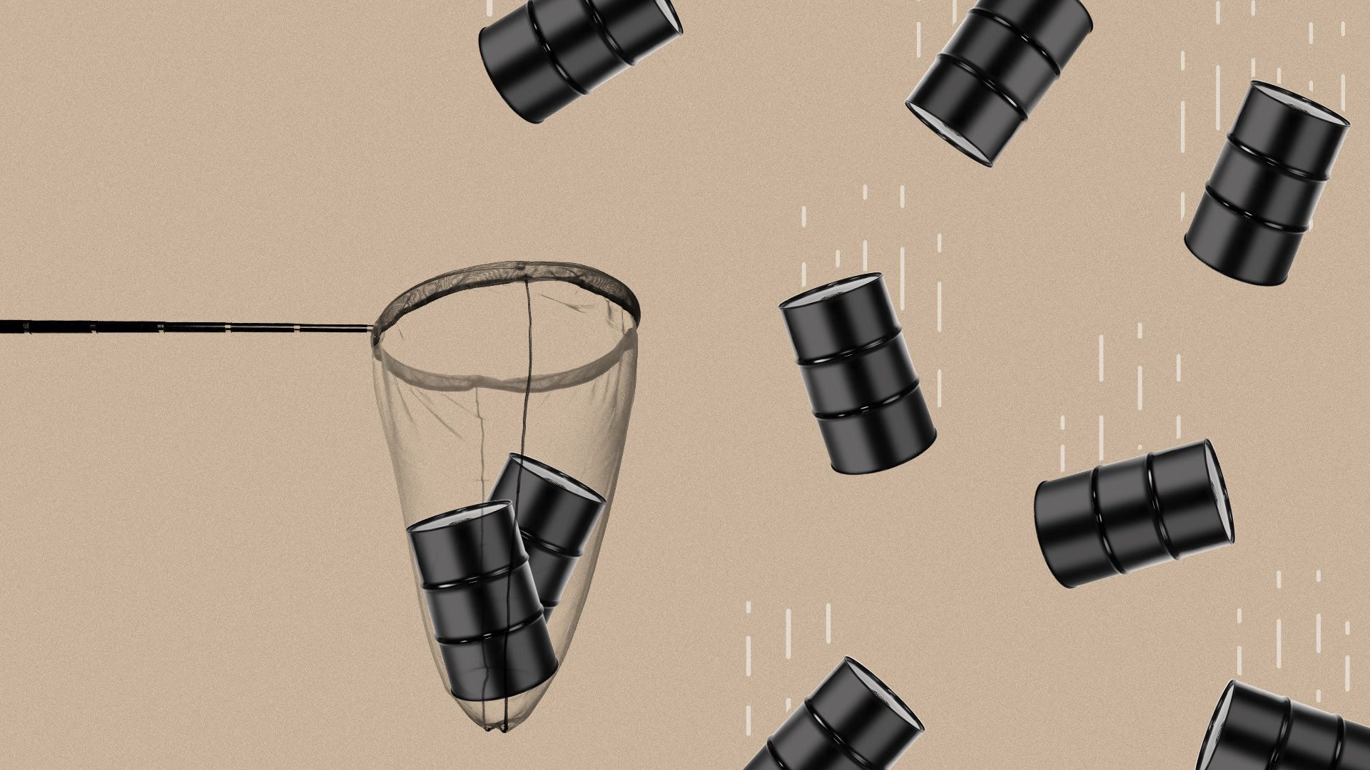 Oil barrels in a net.