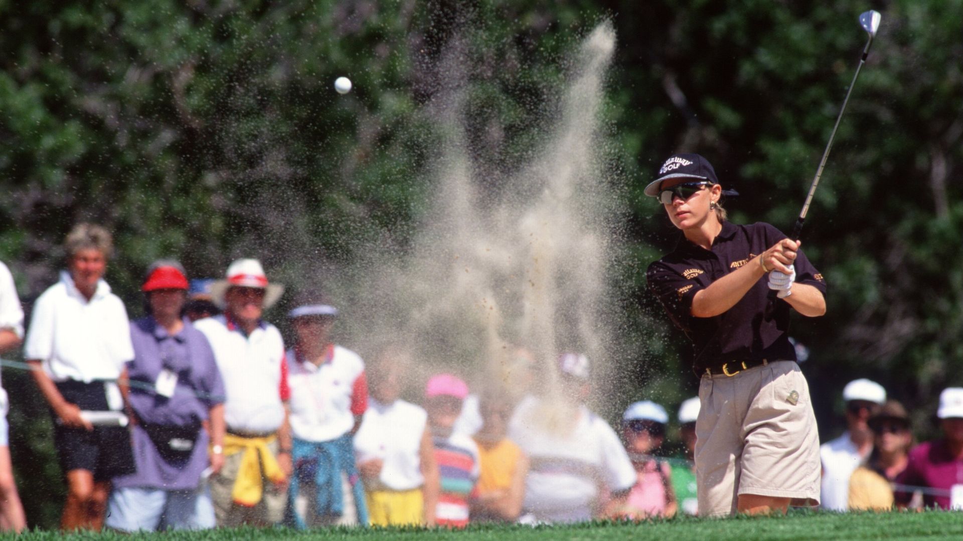 Annika Sorenstam hits a shot out of the bunker