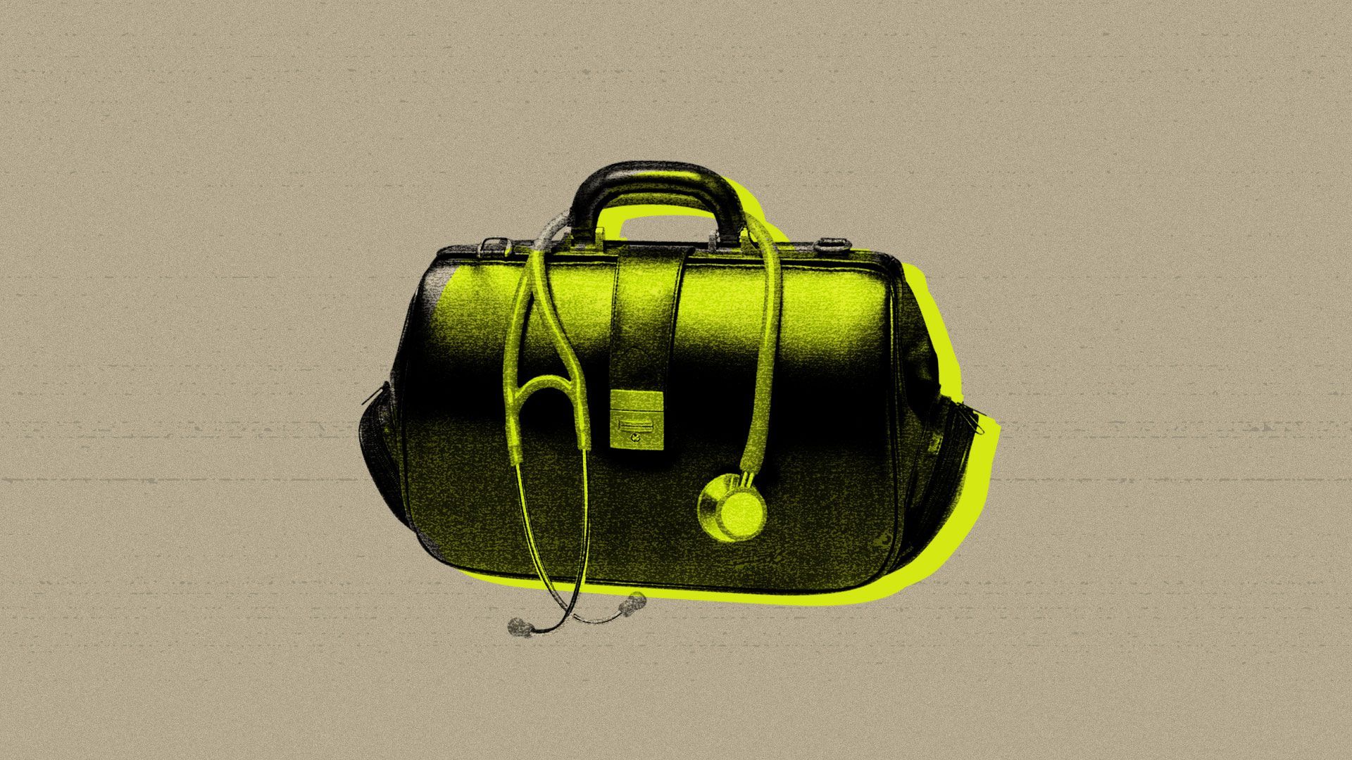 Illustrated collage of a doctor's bag.