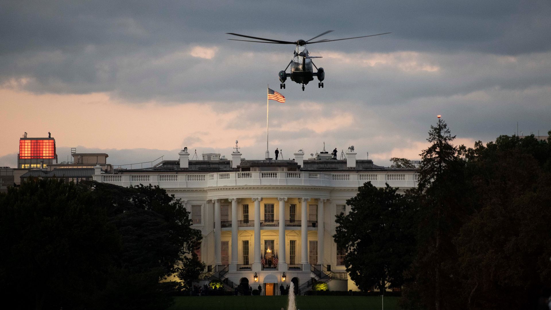 Marine One carrying President Trump back to the White House on Oct. 6.
