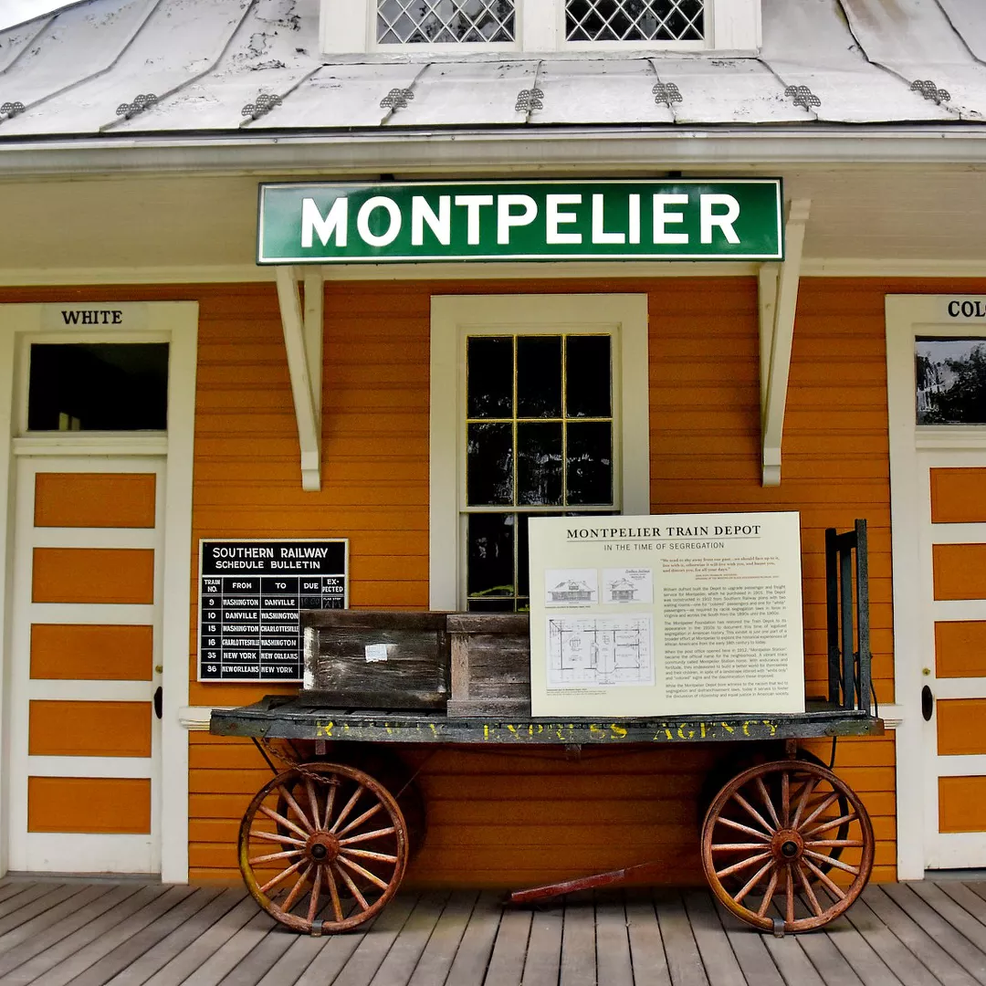 the outside of an orange building that looks old timey and says montpiler on it.